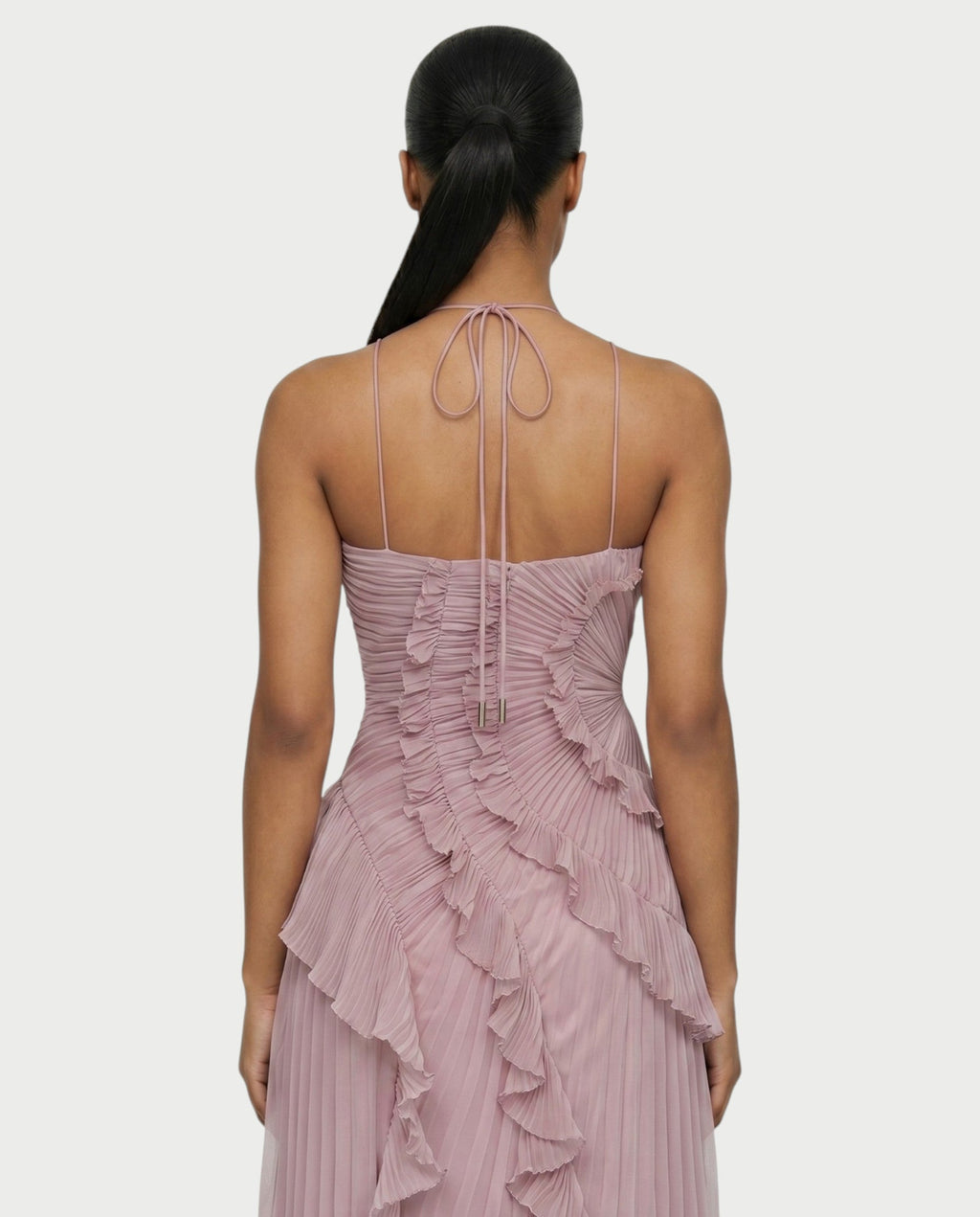 XYLORIA Chiffon Pleated Ruffle Asymmetrical Maxi Dress
