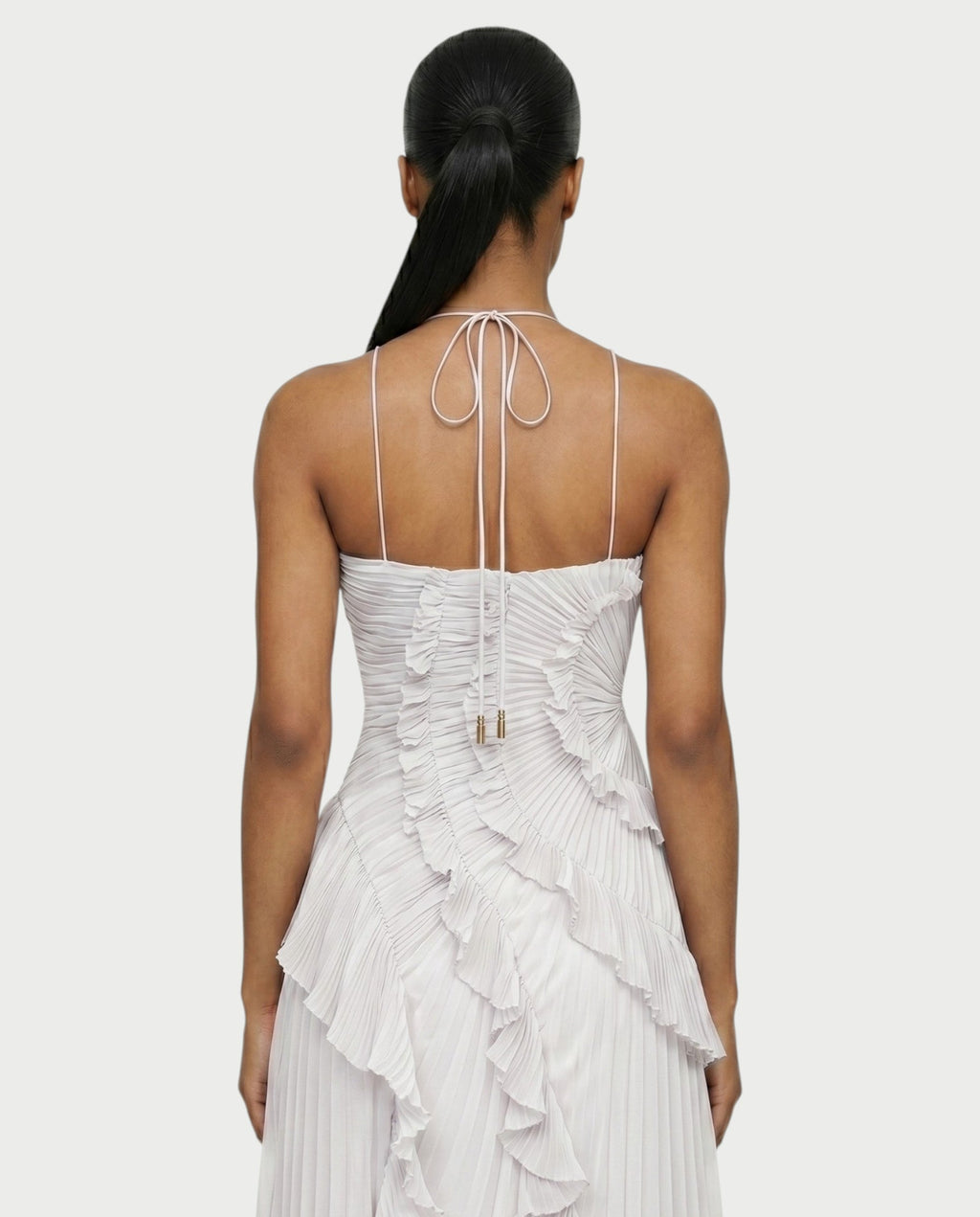 XYLORIA Chiffon Pleated Ruffle Asymmetrical Maxi Dress