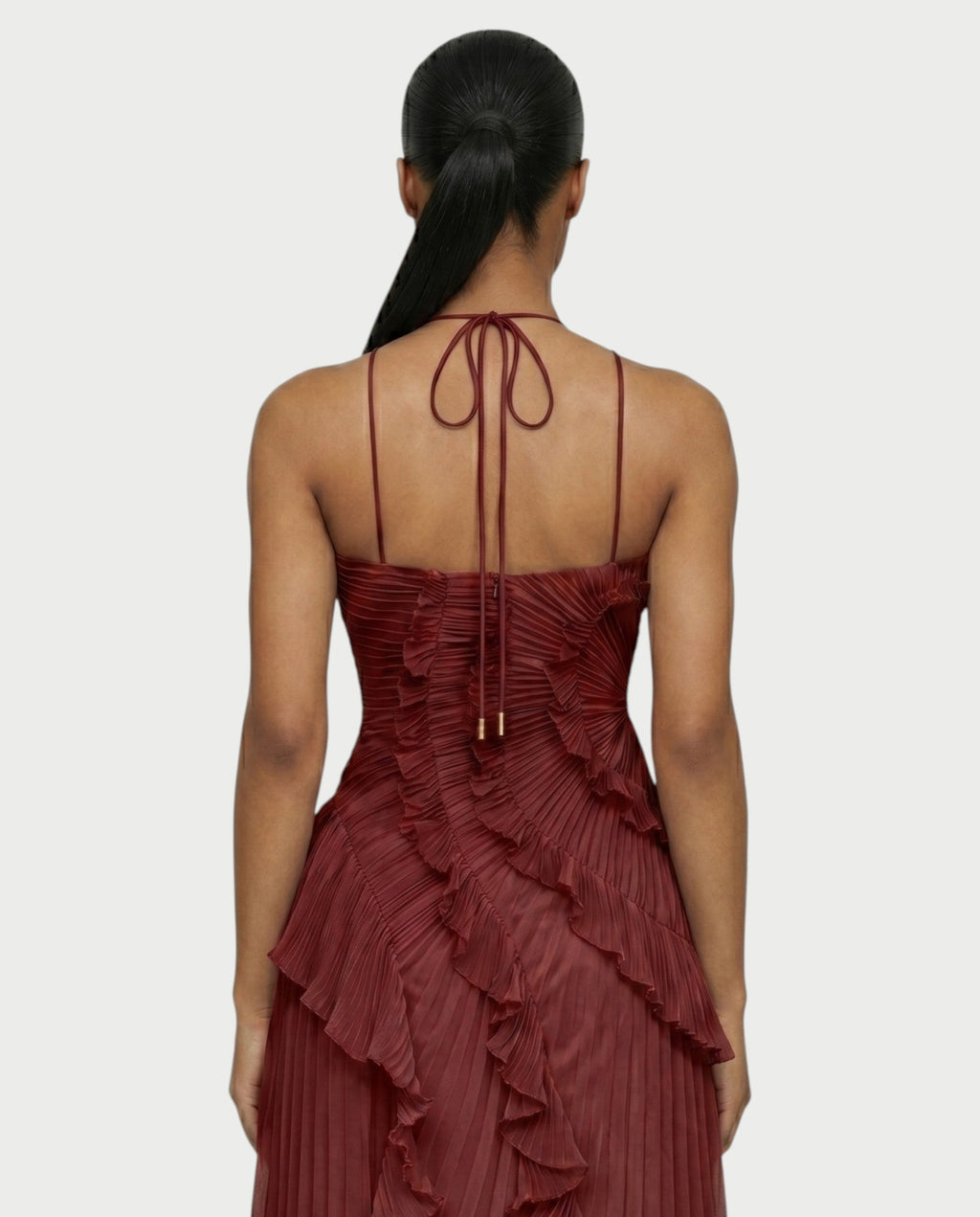 XYLORIA Chiffon Pleated Ruffle Asymmetrical Maxi Dress