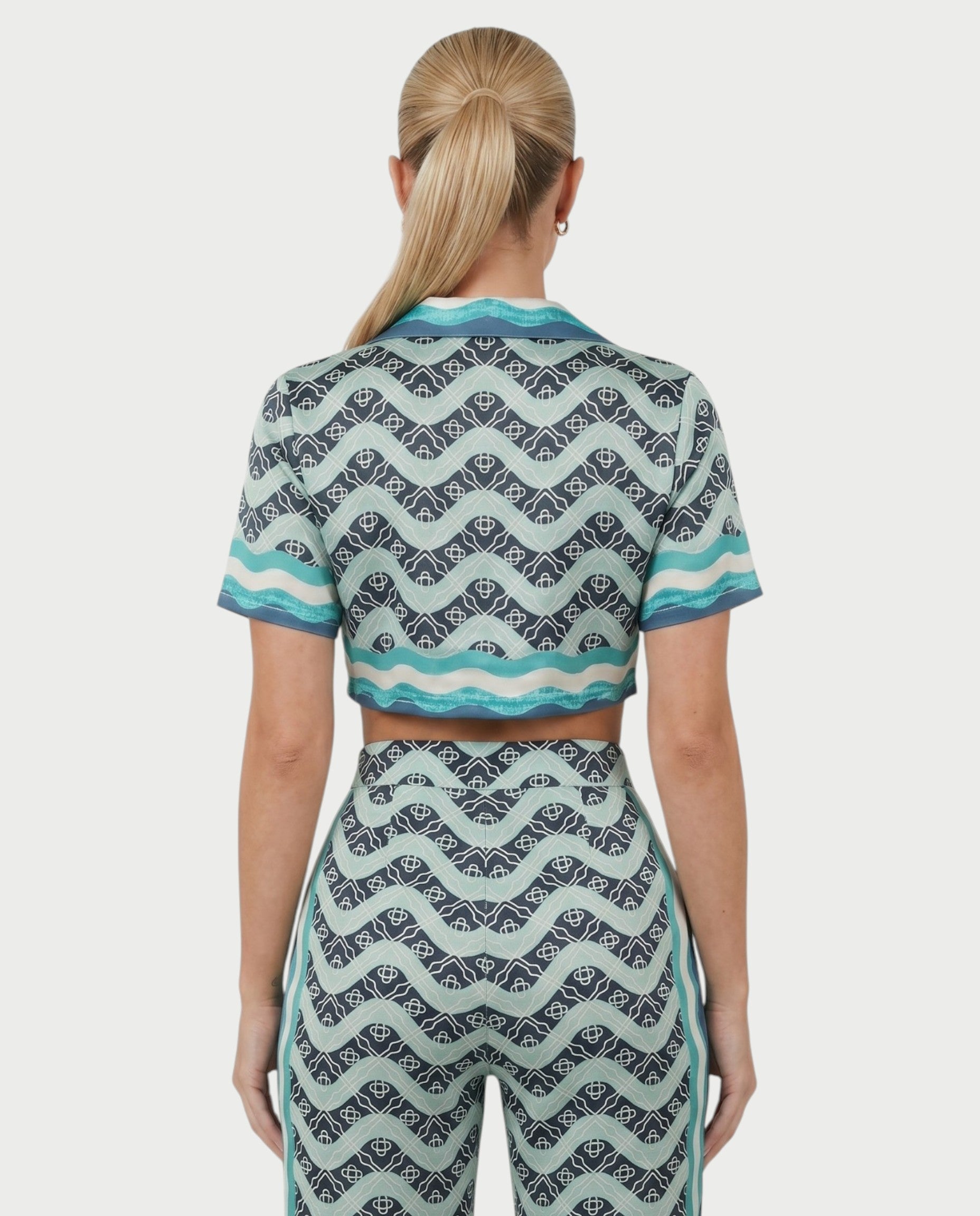 JODI Satin Geo Wave Collared Top & Pants Set
