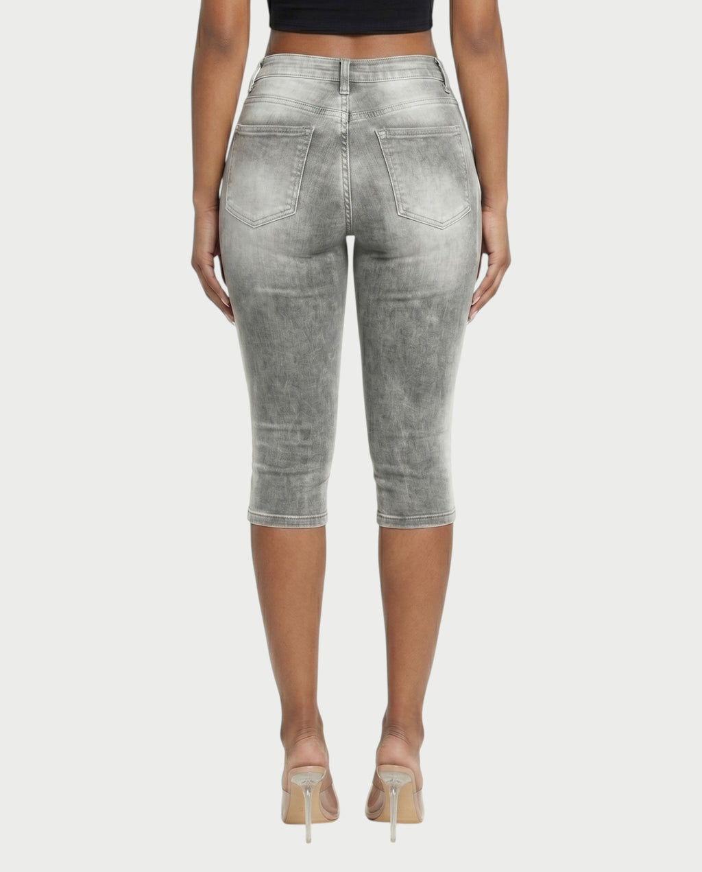 YULERA Washed Denim Capri Pants