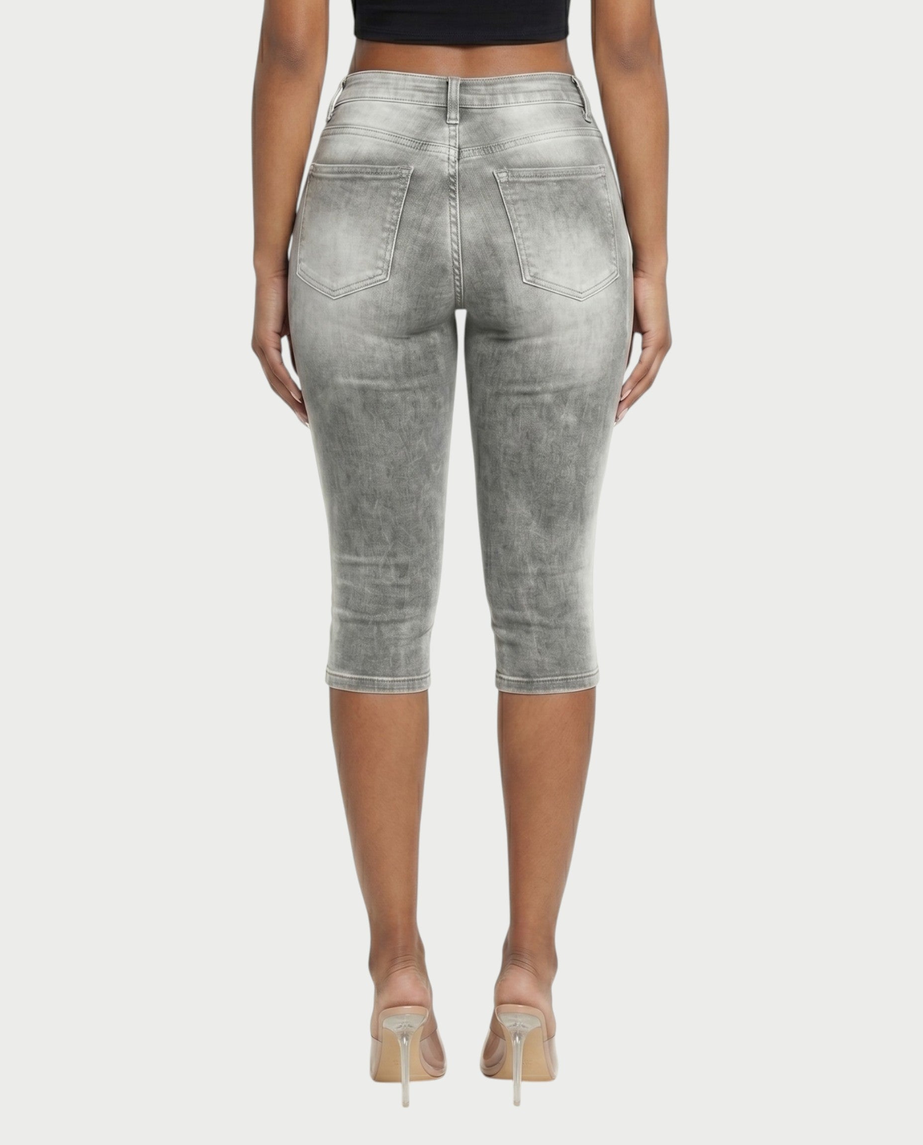 YULERA Washed Denim Capri Pants
