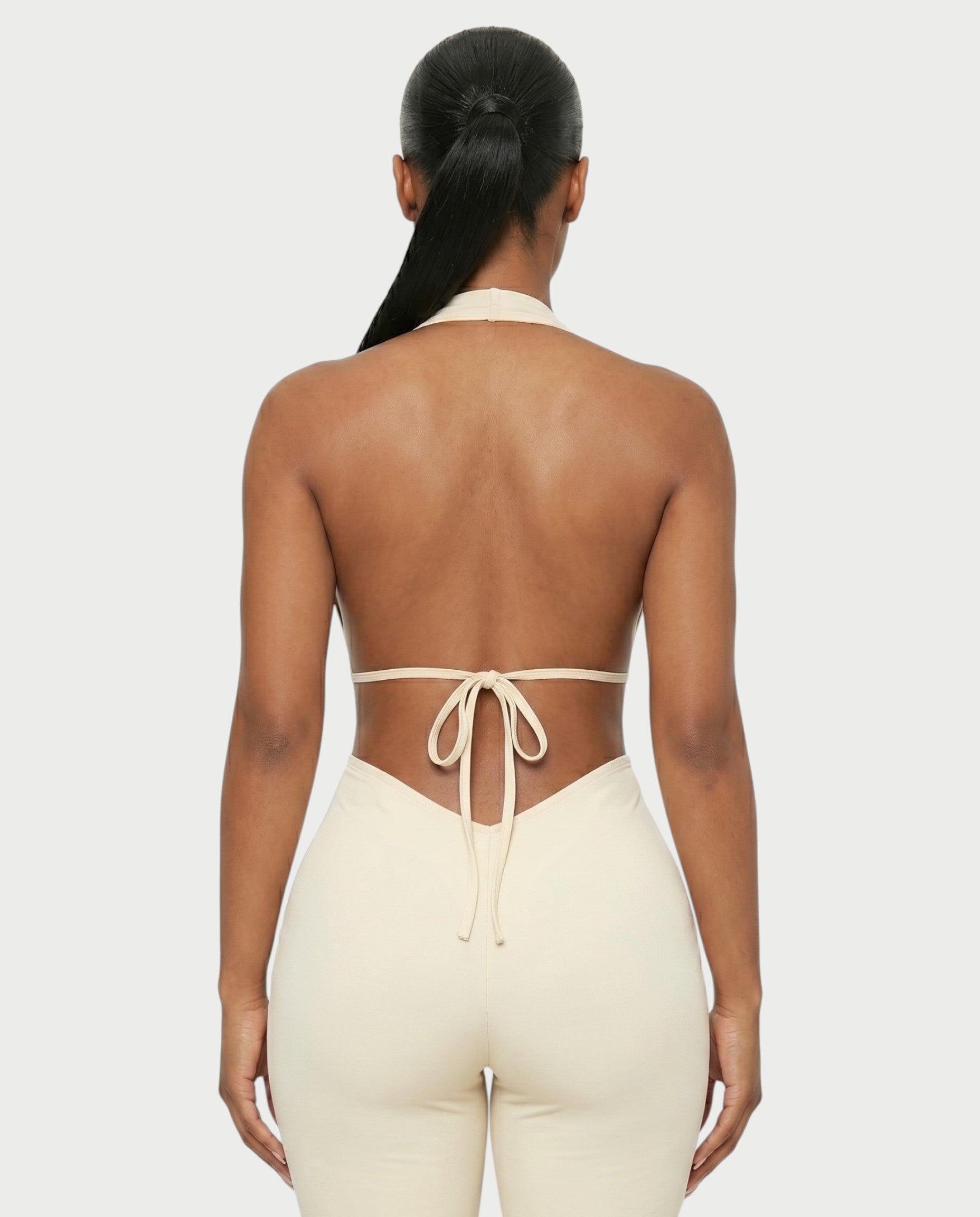 FERONA Deep V Halter Bodycon Capri Romper