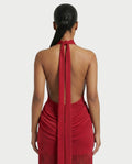 HIRANA Halter Neck Draped Fringe Maxi Dress