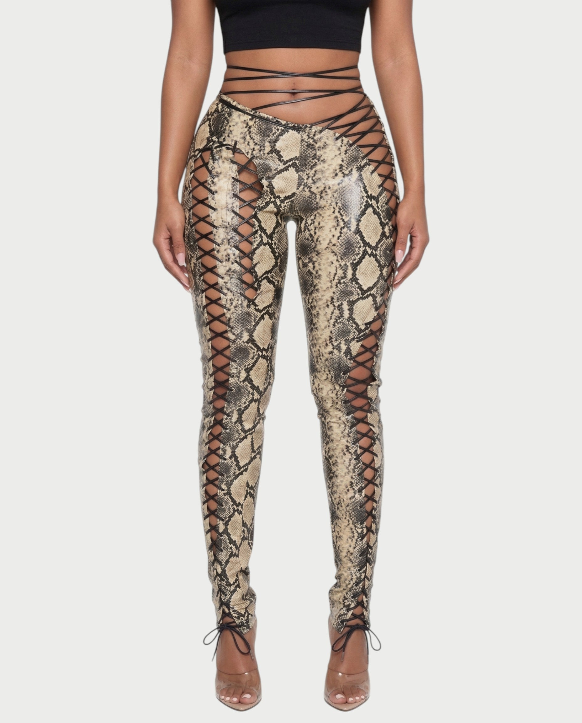 ZELDA Snake Print Lace-Up Cutout Pants