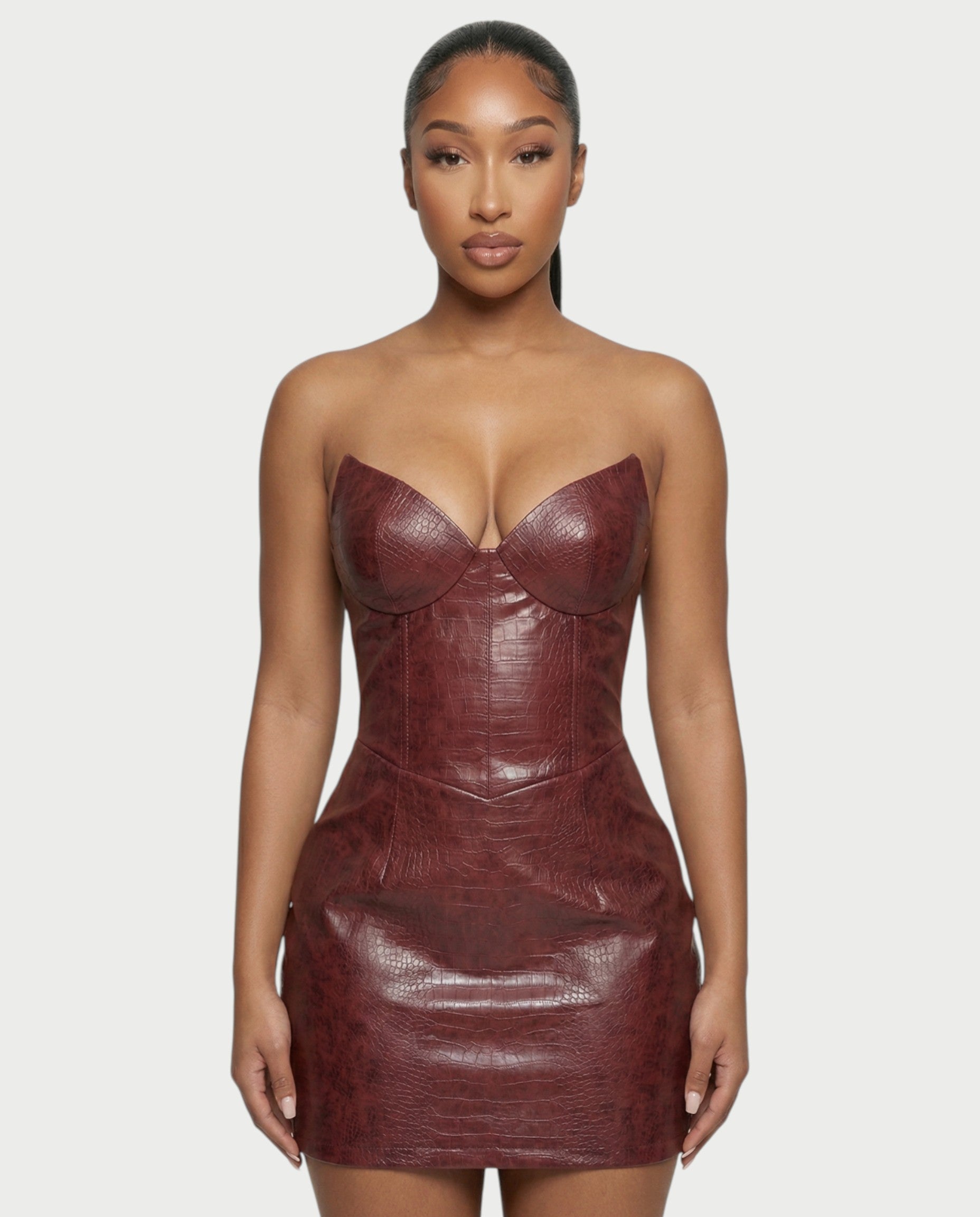 AVERA Croc-Embossed Corset Mini Dress
