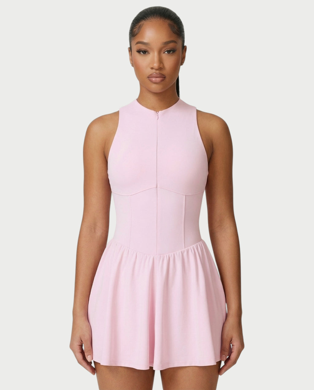 CAPRICE Zip-Front Sport Flared Tennis Skirt Mini Dress