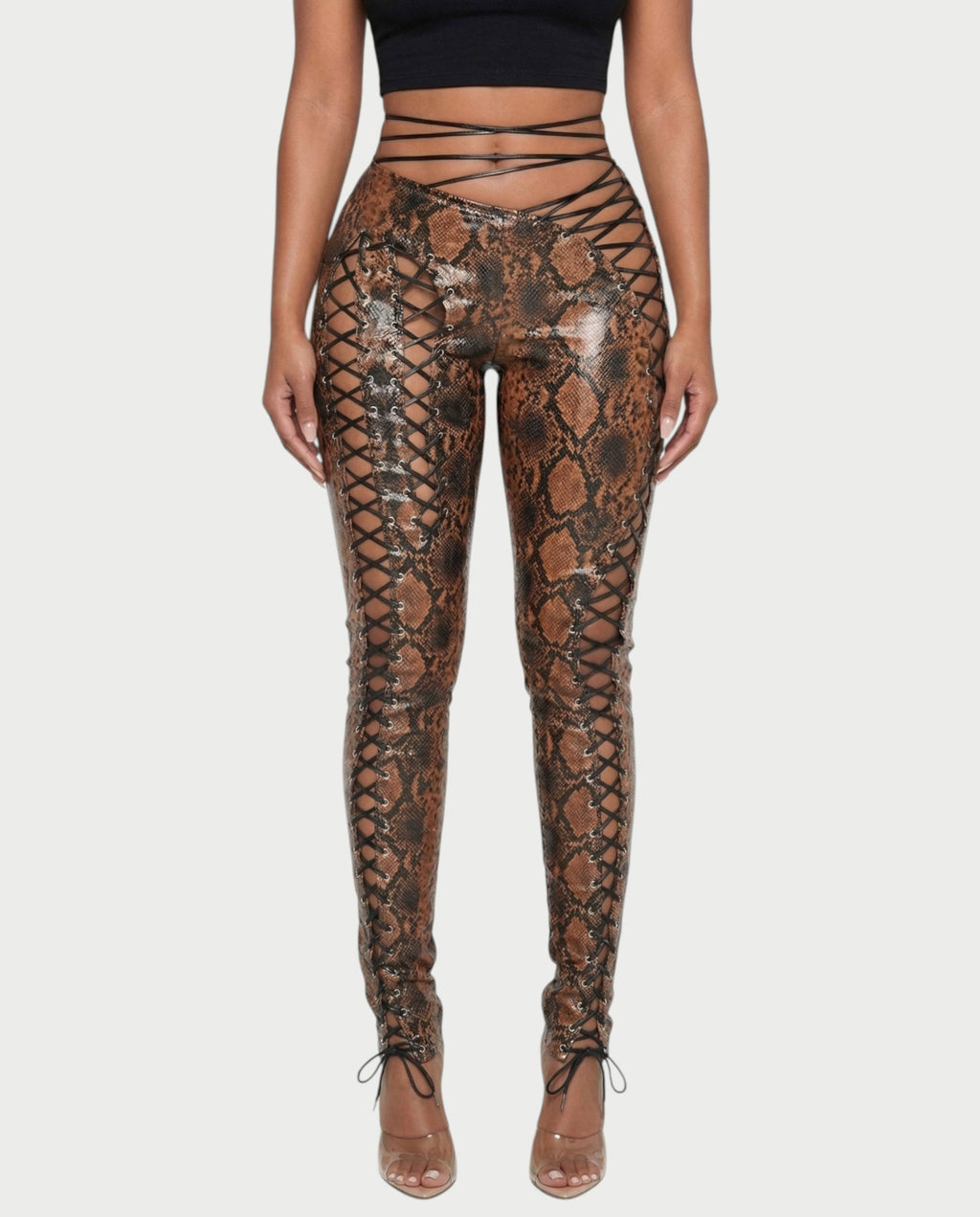 ZELDA Snake Print Lace-Up Cutout Pants