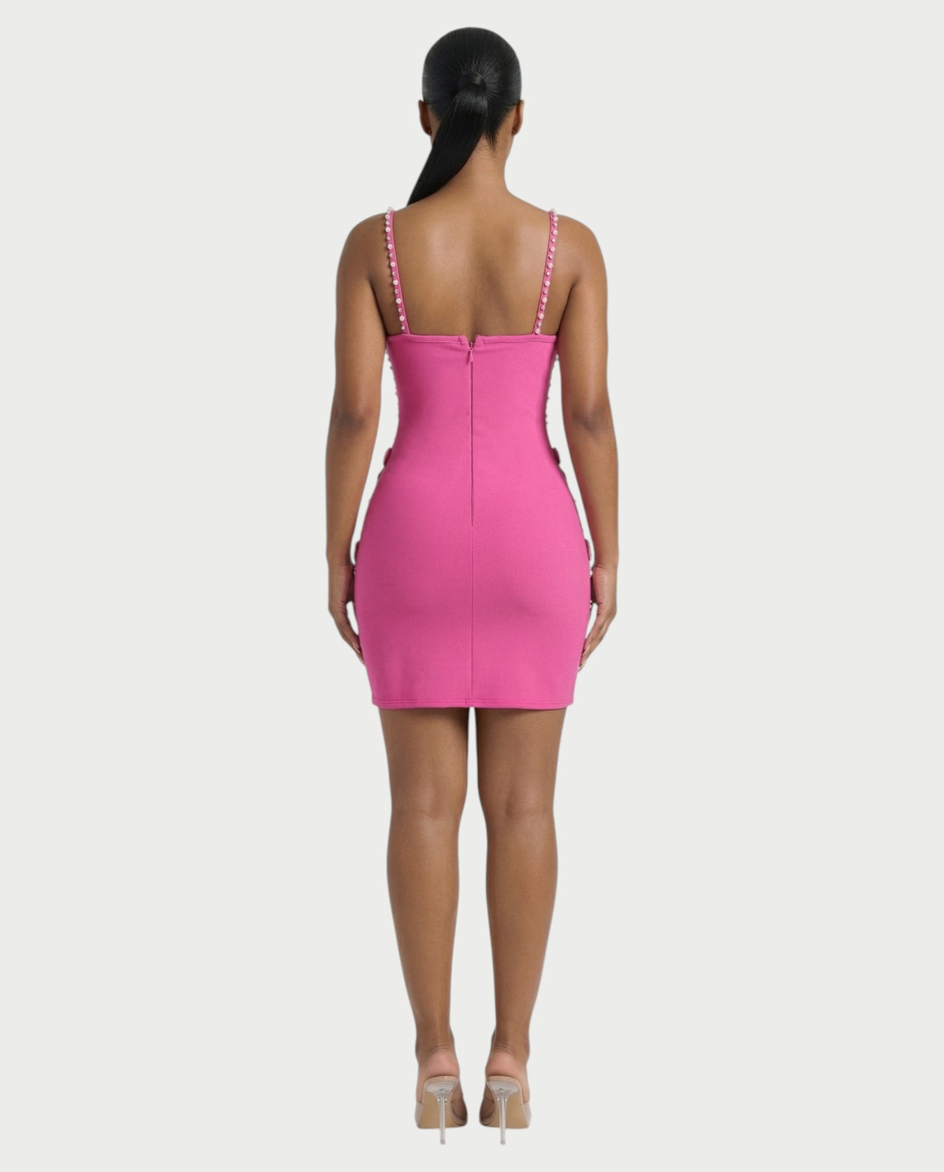 RYMA Rhinestone Grid Bow Mini Dress