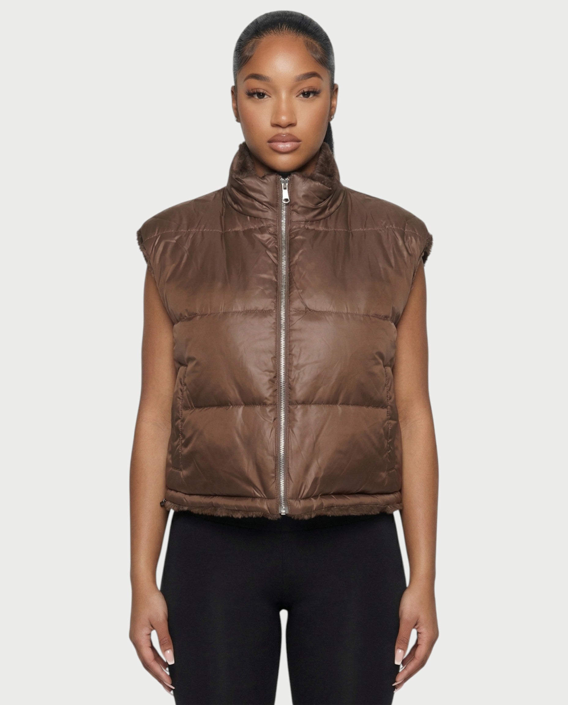 SONEYA Reversible Faux-Fur Puffer Vest