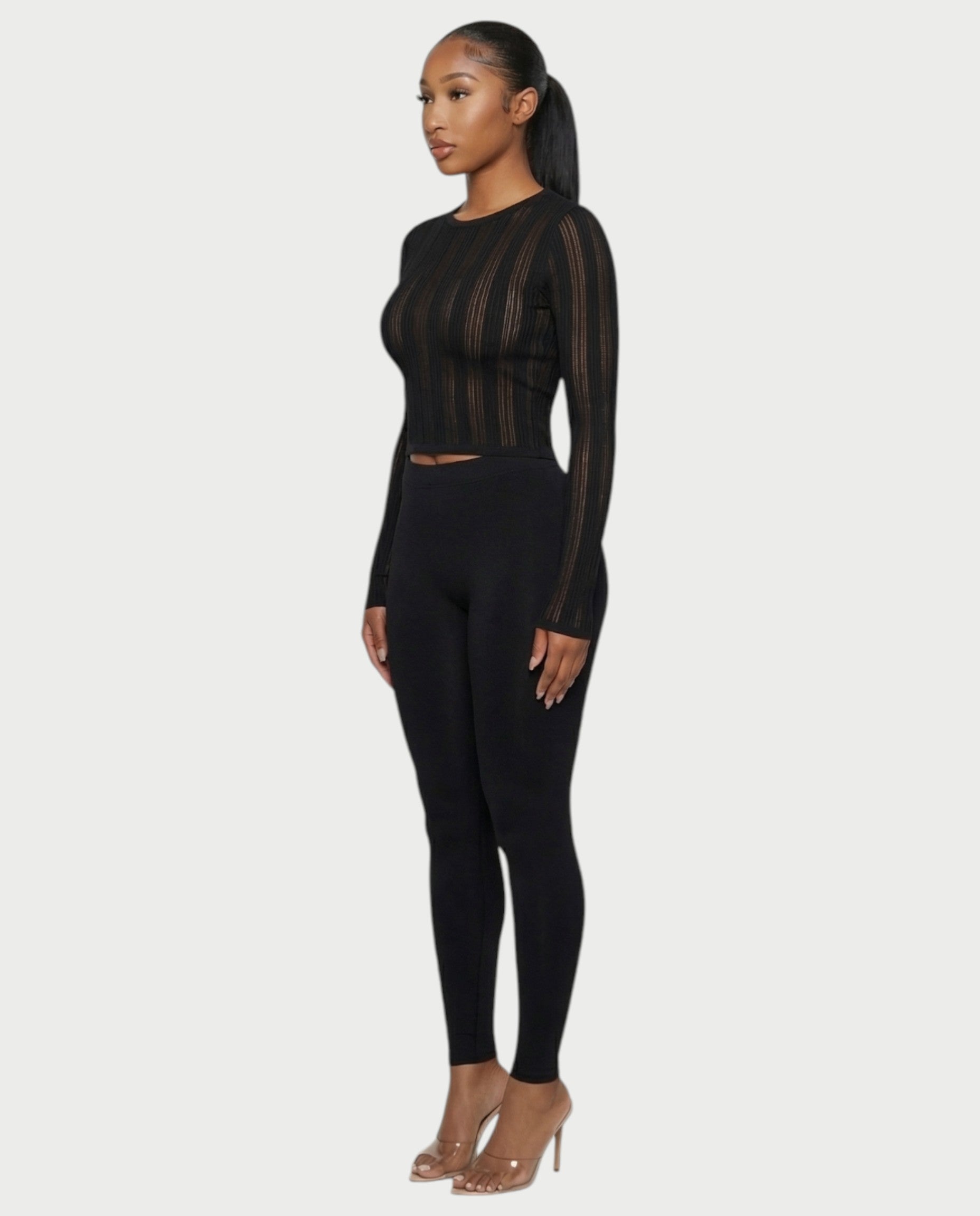 ZADIE Sheer Ribbed Knit Long Sleeve Top