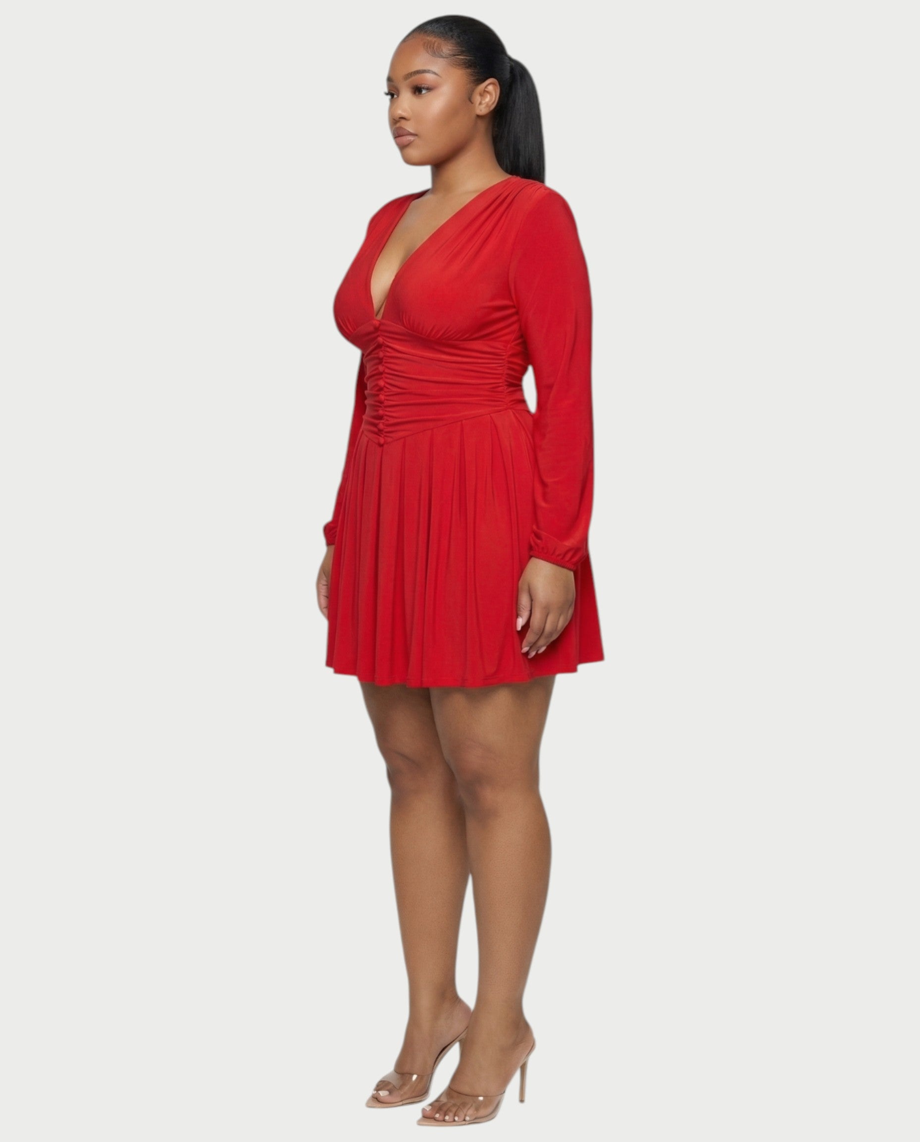 VINNA Waist-cinching Pleated Mini Dress