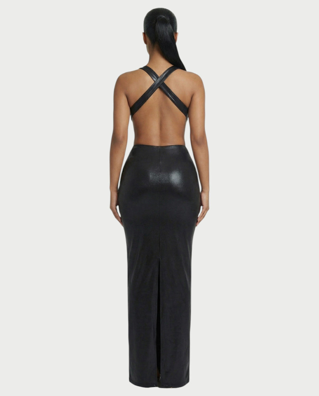 RINEYA Metallic Cutout Halter Neck Maxi Dress
