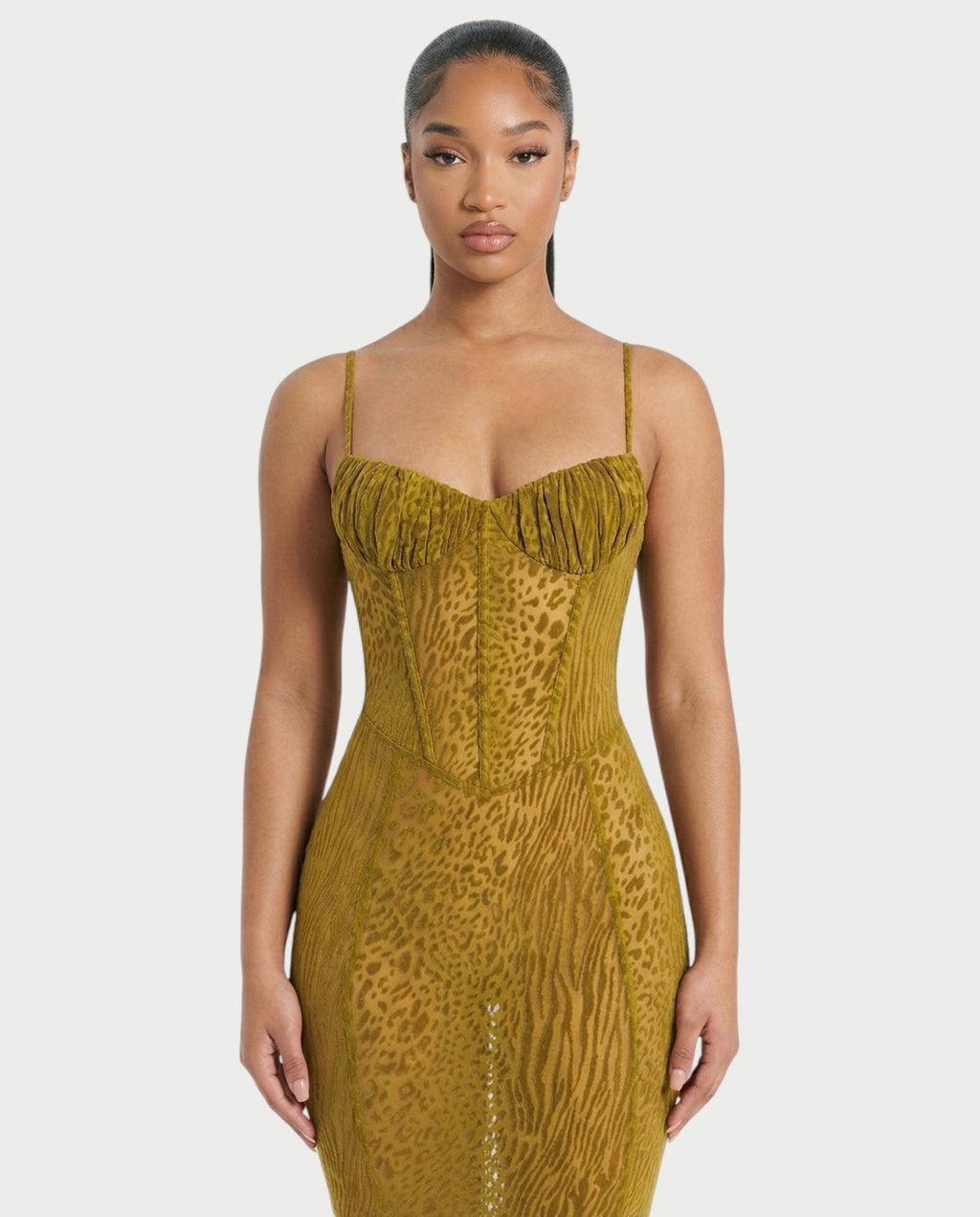CECIL Corset Leopard Mesh Mermaid Maxi Dress