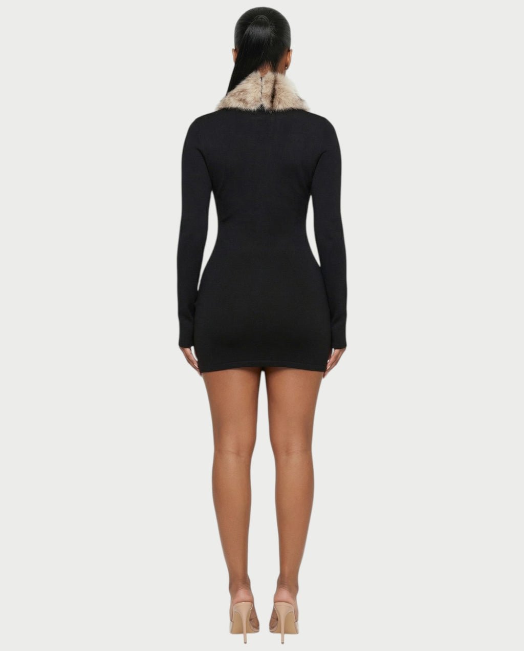 ZAYAH Long Sleeve Faux-Fur Bodycon Mini Dress