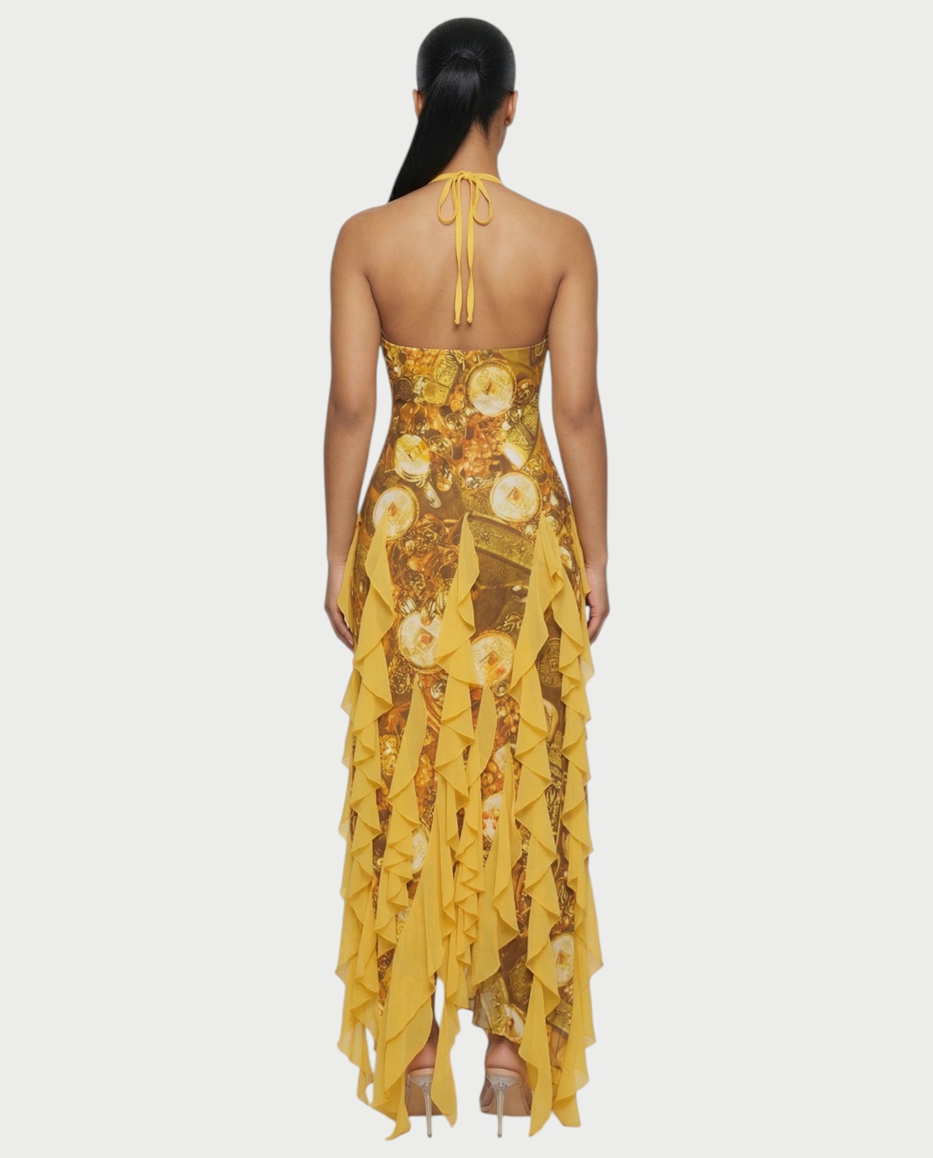 KIMMY Baroque Chain Print Ruffle Maxi Dress