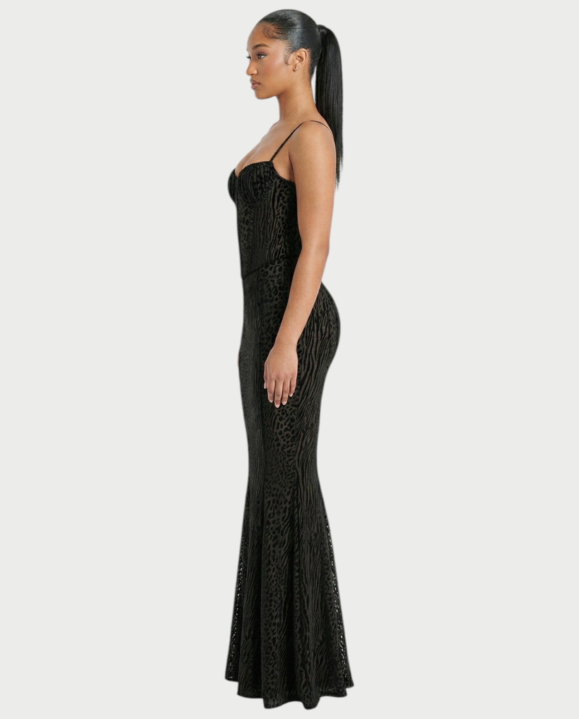 CECIL Corset Leopard Mesh Mermaid Maxi Dress
