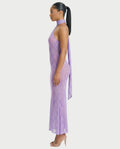 HAYANA Sheer Leopard Scarf Detail Backless Maxi Dress