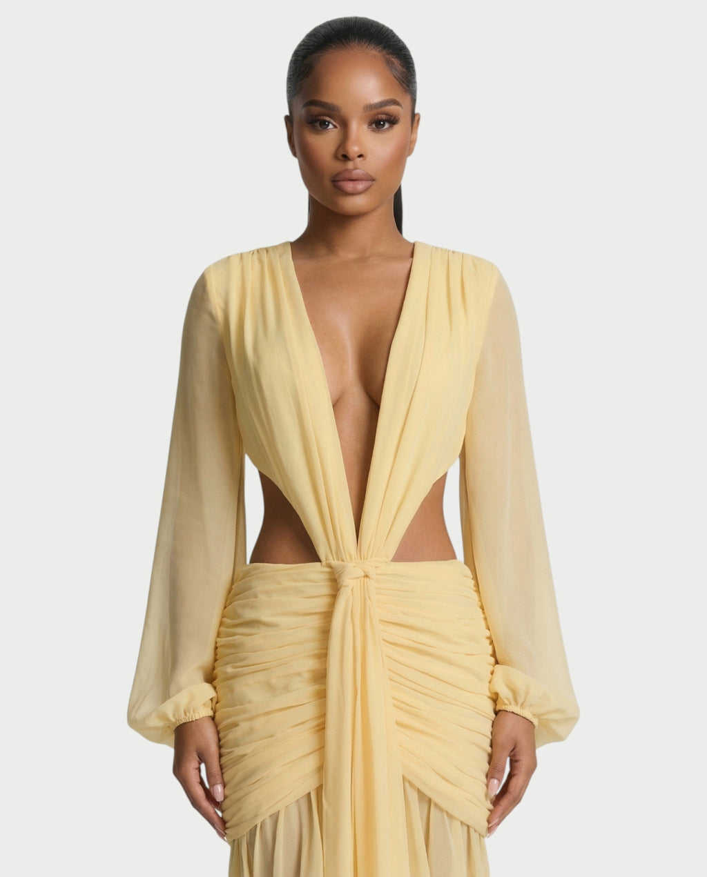RAIZA Open Back Draped Chiffon Maxi Dress