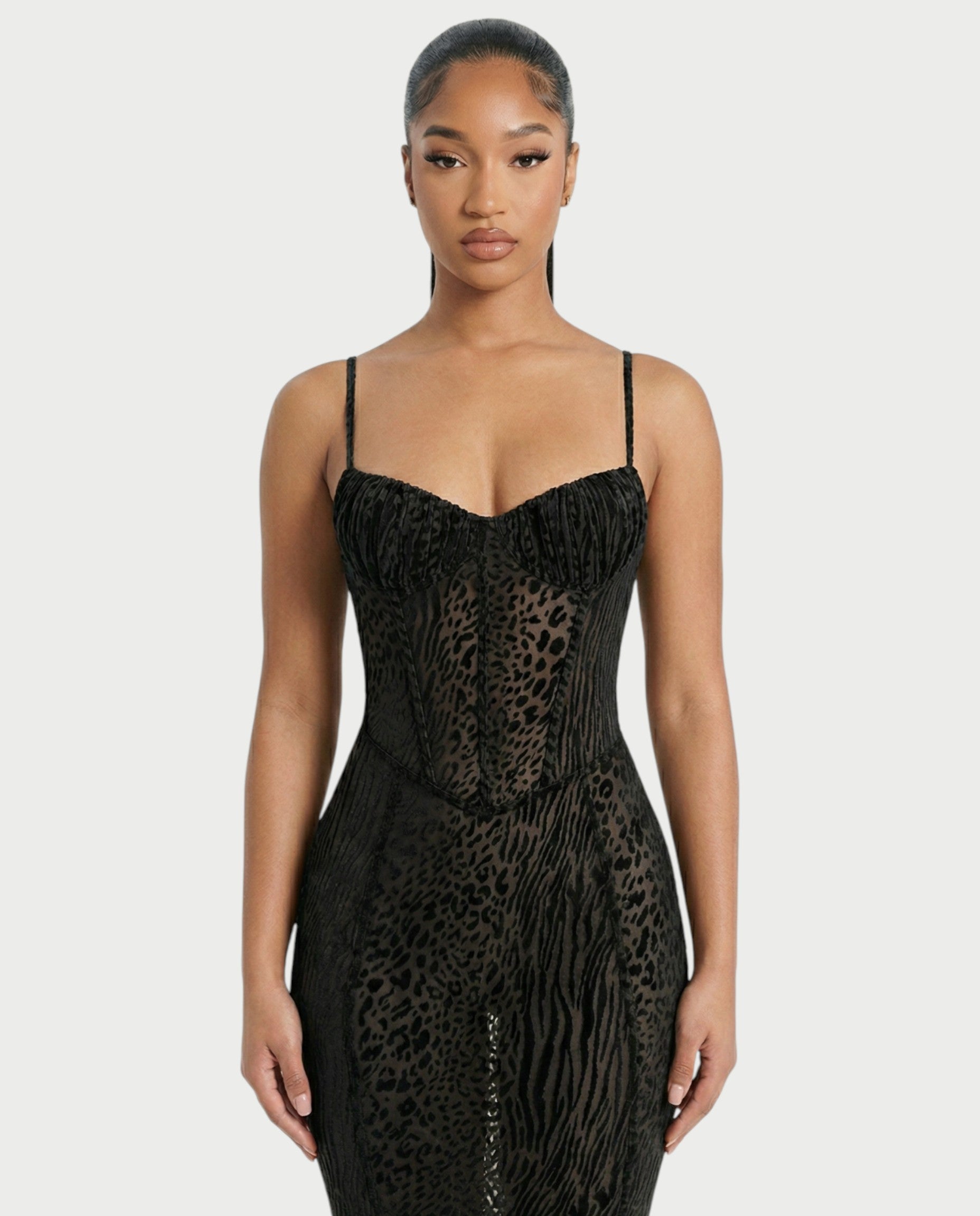 CECIL Corset Leopard Mesh Mermaid Maxi Dress