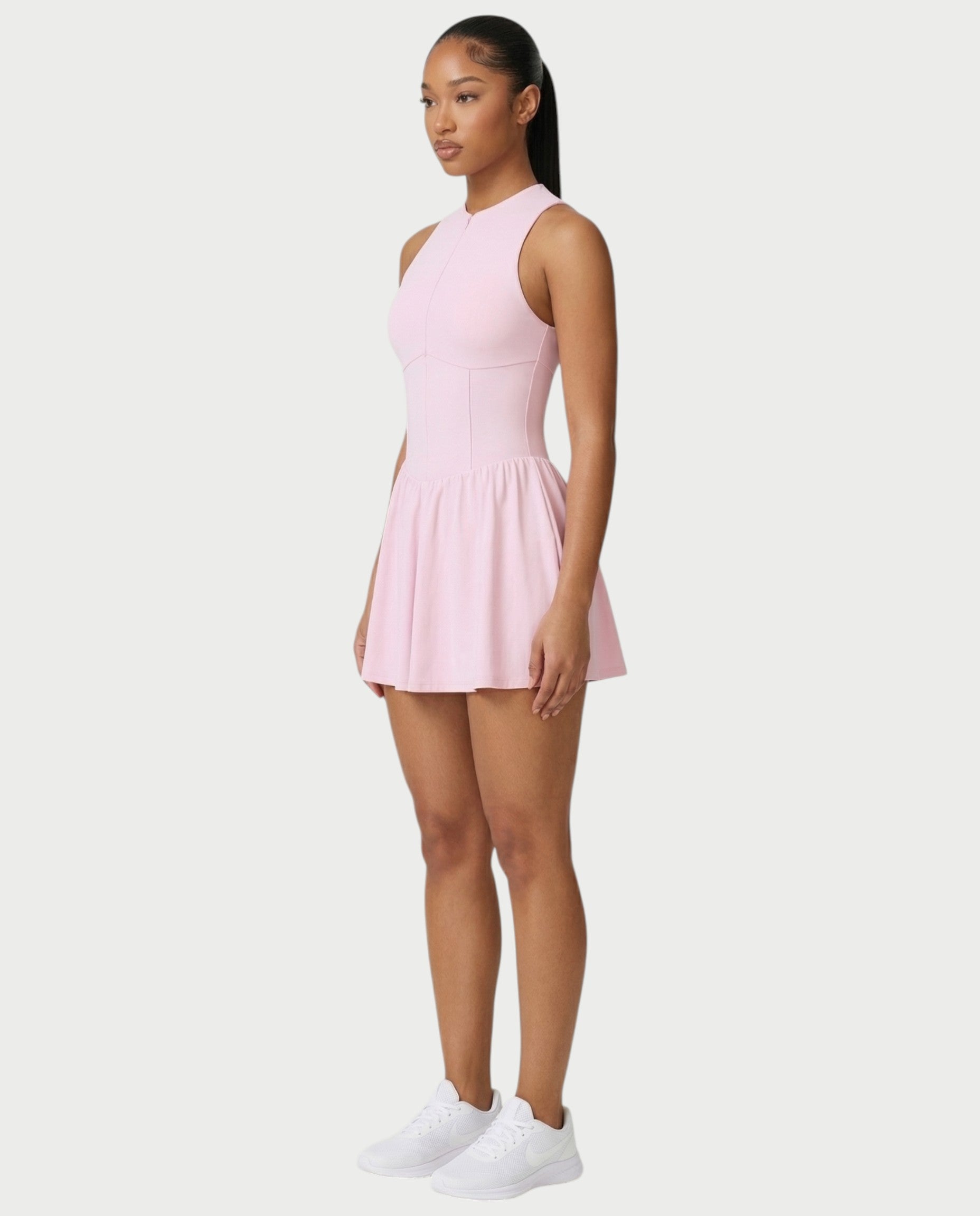 CAPRICE Zip-Front Sport Flared Tennis Skirt Mini Dress