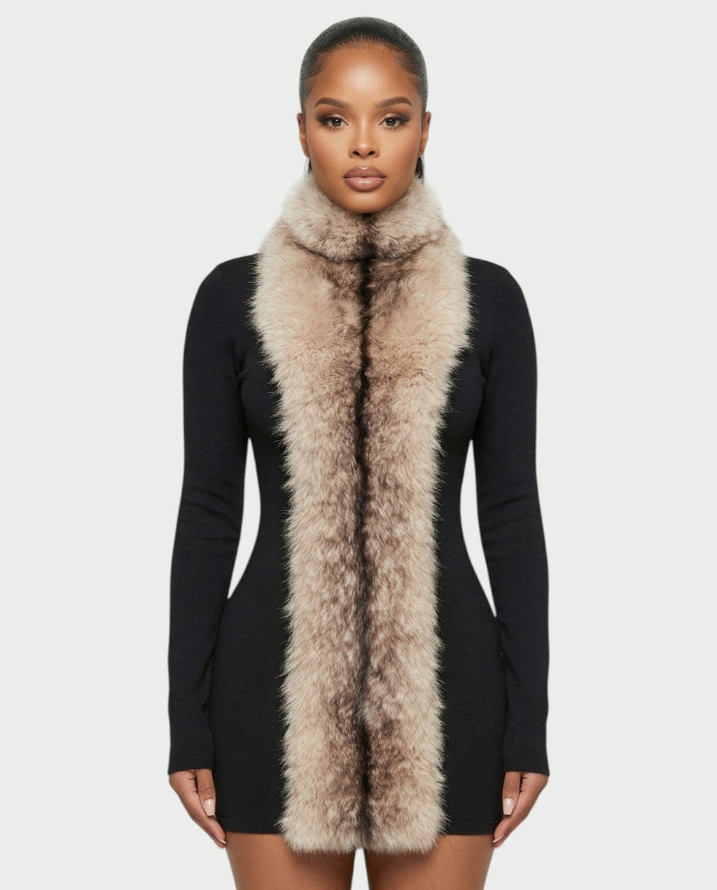 ZAYAH Long Sleeve Faux-Fur Bodycon Mini Dress