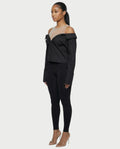 LAINE Off-Shoulder Rhinestone Shirt Top