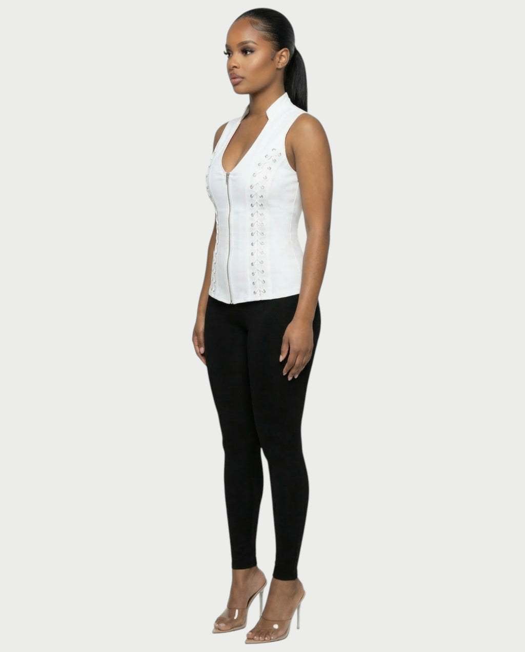 VELENA Lace-Up Zip-Front Vest Top