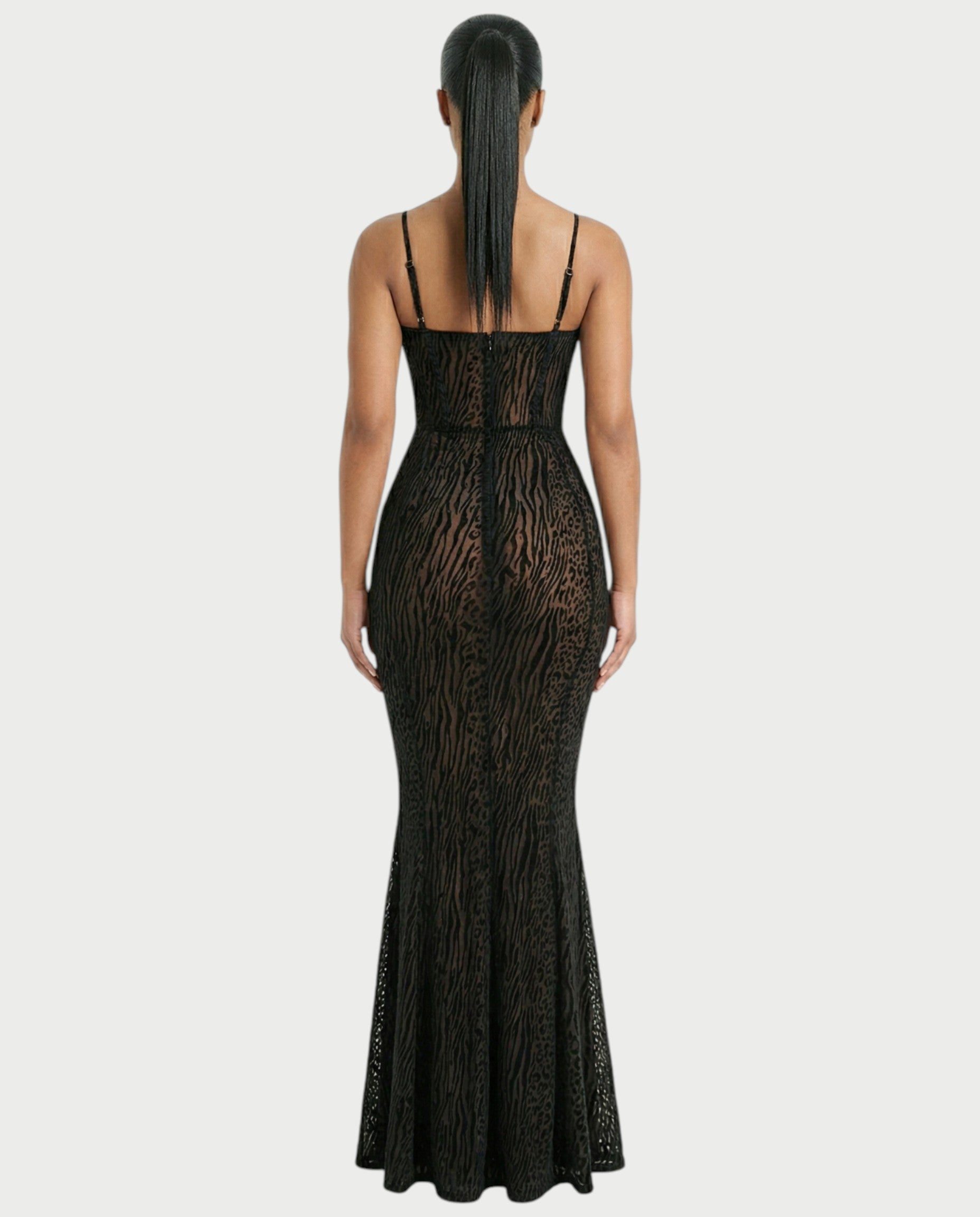 CECIL Corset Leopard Mesh Mermaid Maxi Dress