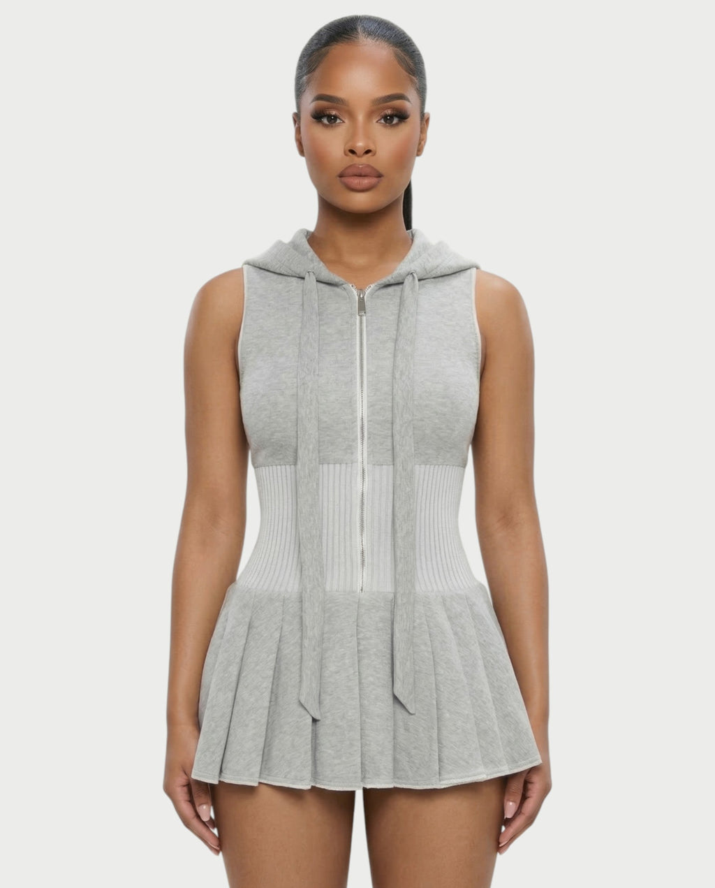 KARYS Zip-Front Hooded Mini Dress
