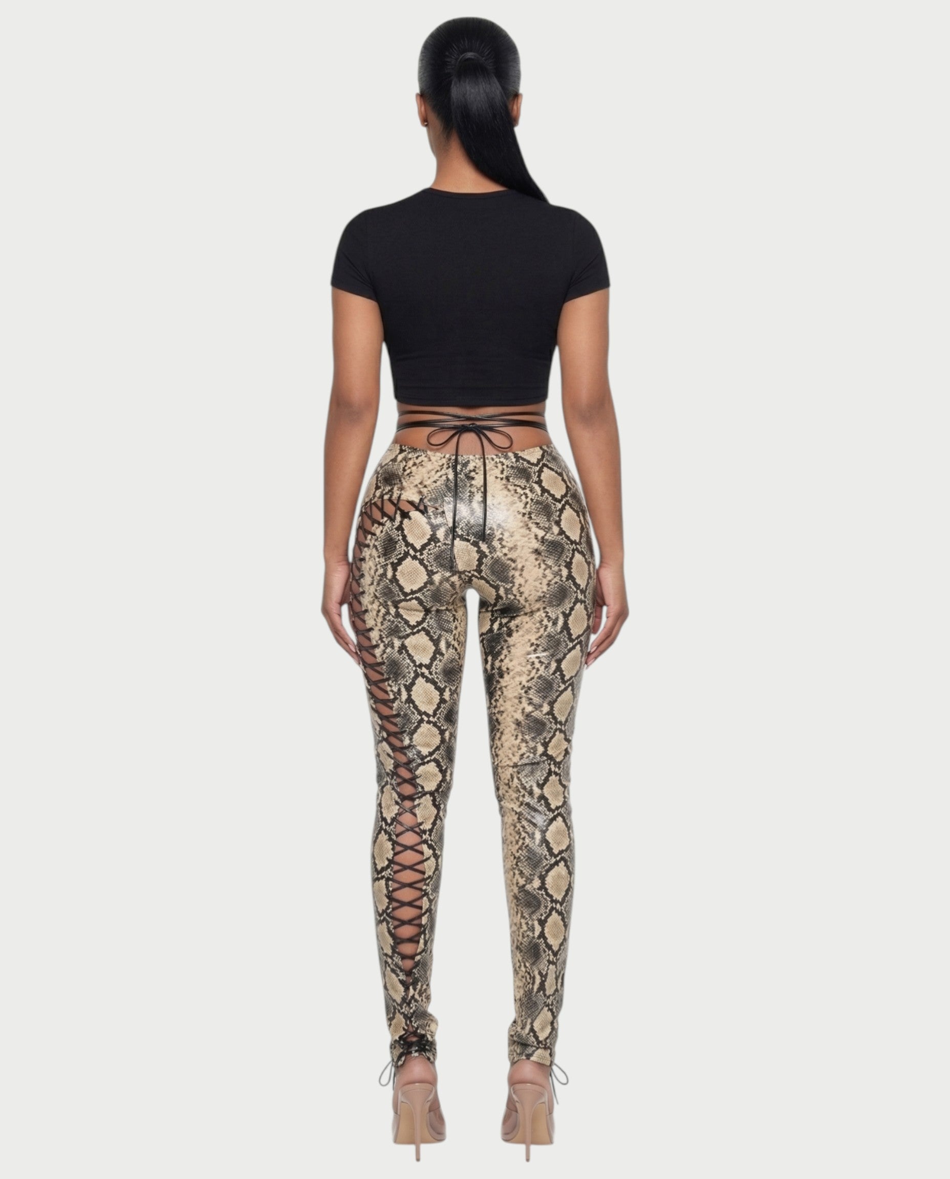 ZELDA Snake Print Lace-Up Cutout Pants