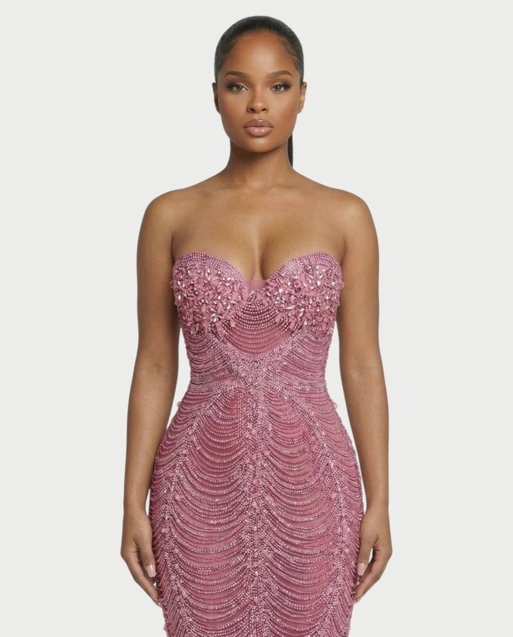 LORIN Crystal Chain Lace-Up Back Maxi Dress