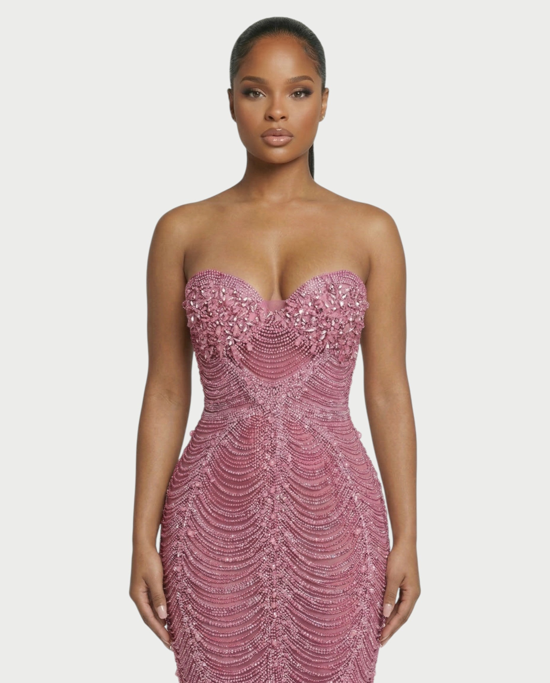 LORIN Crystal Chain Lace-Up Back Maxi Dress