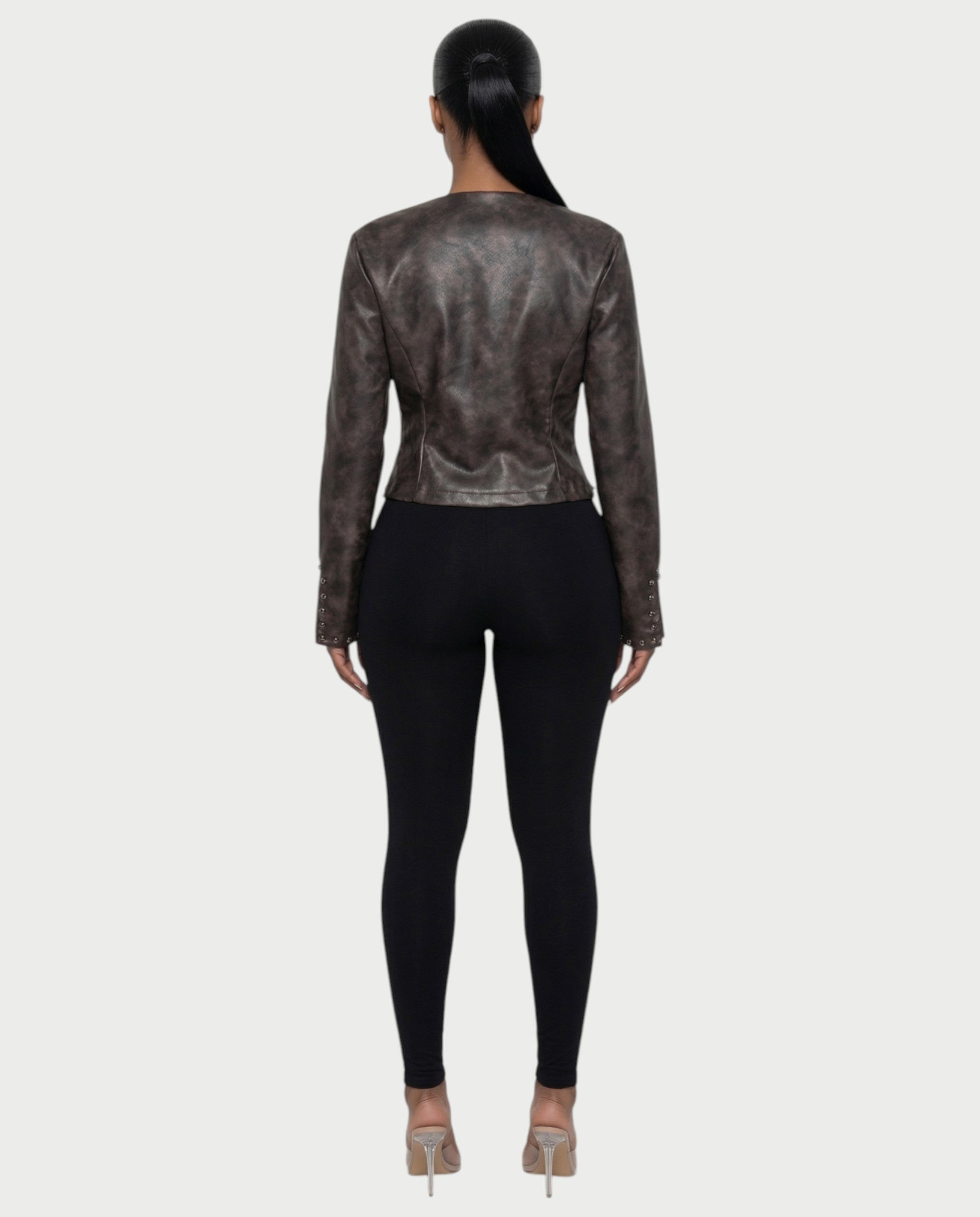 CORRY Studded Zip Leather Jacket