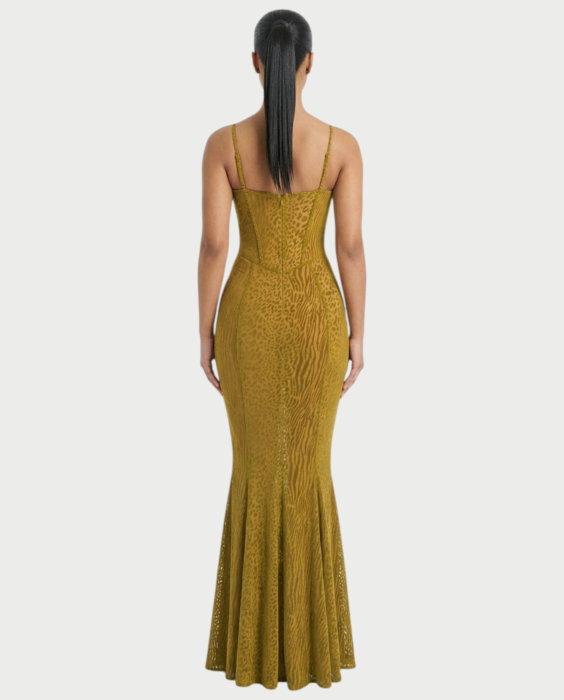 CECIL Corset Leopard Mesh Mermaid Maxi Dress