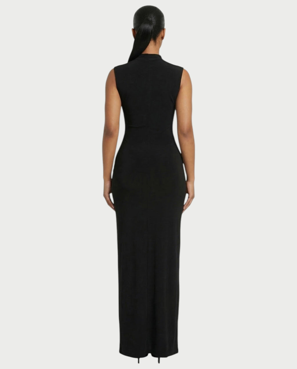 DELTA Sheer Panel Mock-Neck Bodycon Maxi Dress