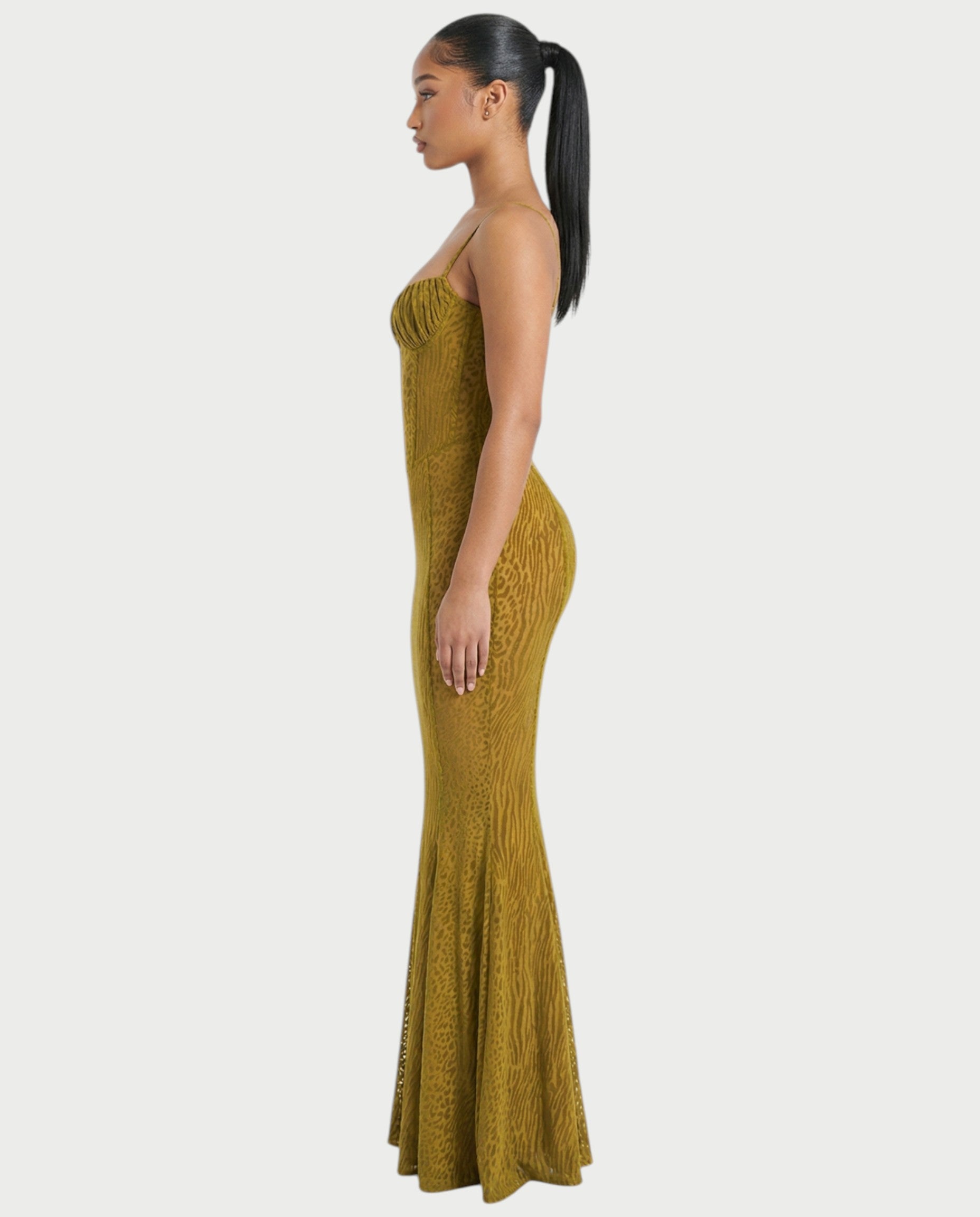 CECIL Corset Leopard Mesh Mermaid Maxi Dress