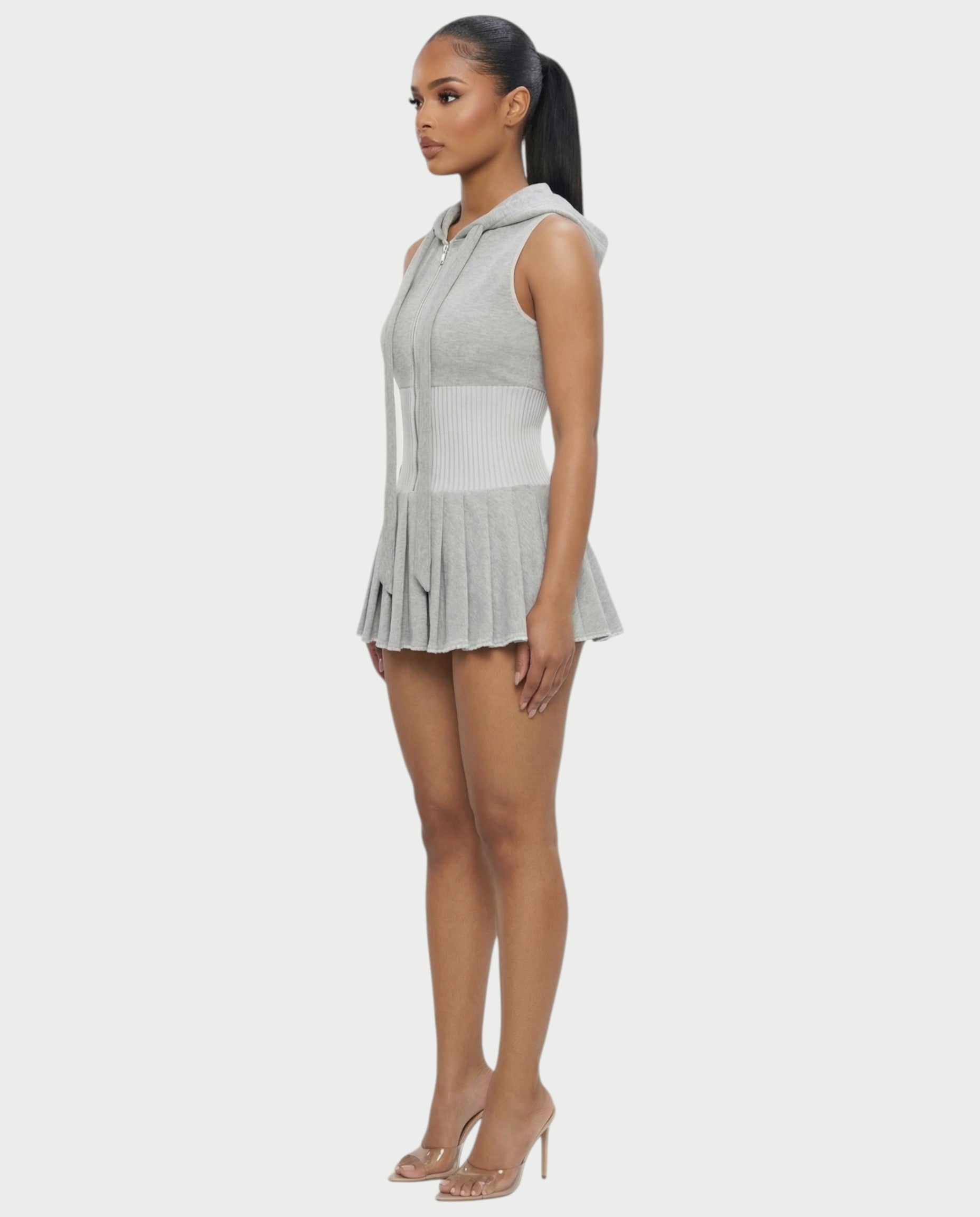 KARYS Zip-Front Hooded Mini Dress