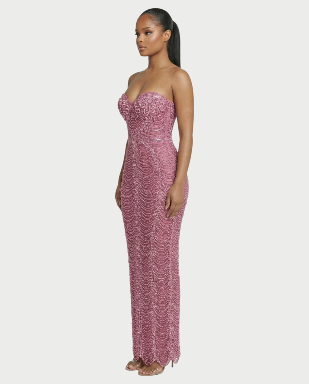 LORIN Crystal Chain Lace-Up Back Maxi Dress