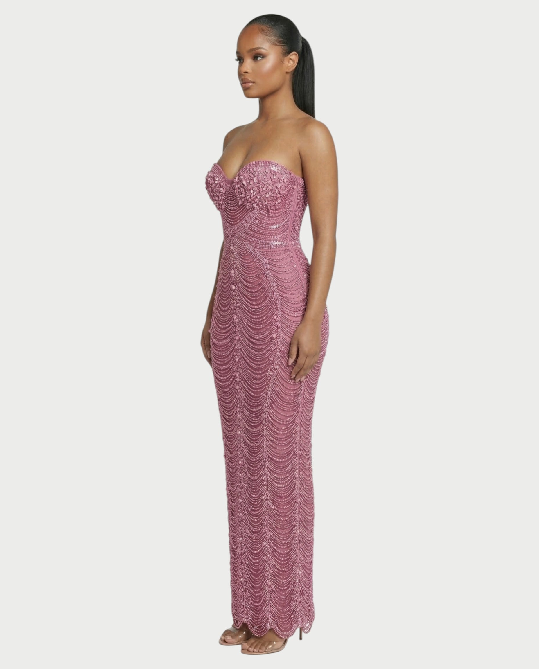 LORIN Crystal Chain Lace-Up Back Maxi Dress