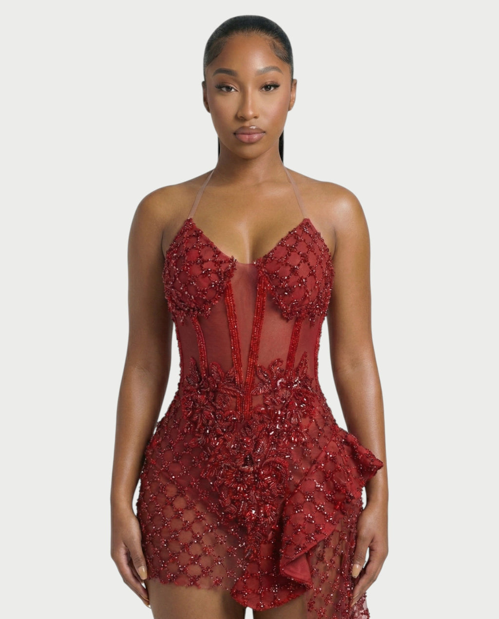 HESUYA Side Tulle Sequin Mini Dress