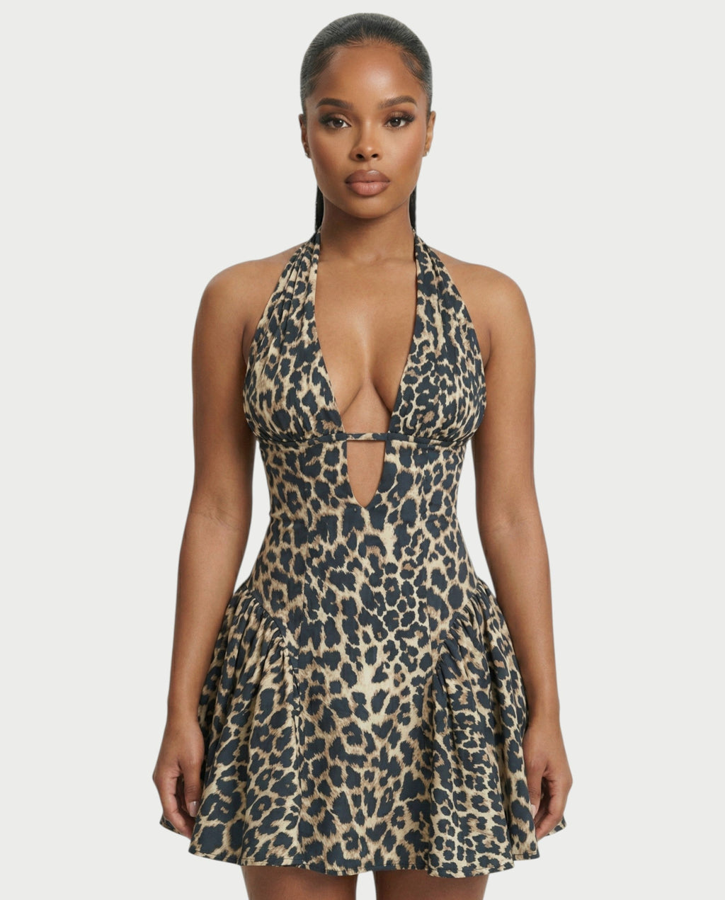 SAVIRA Leopard Flare Mini Dress