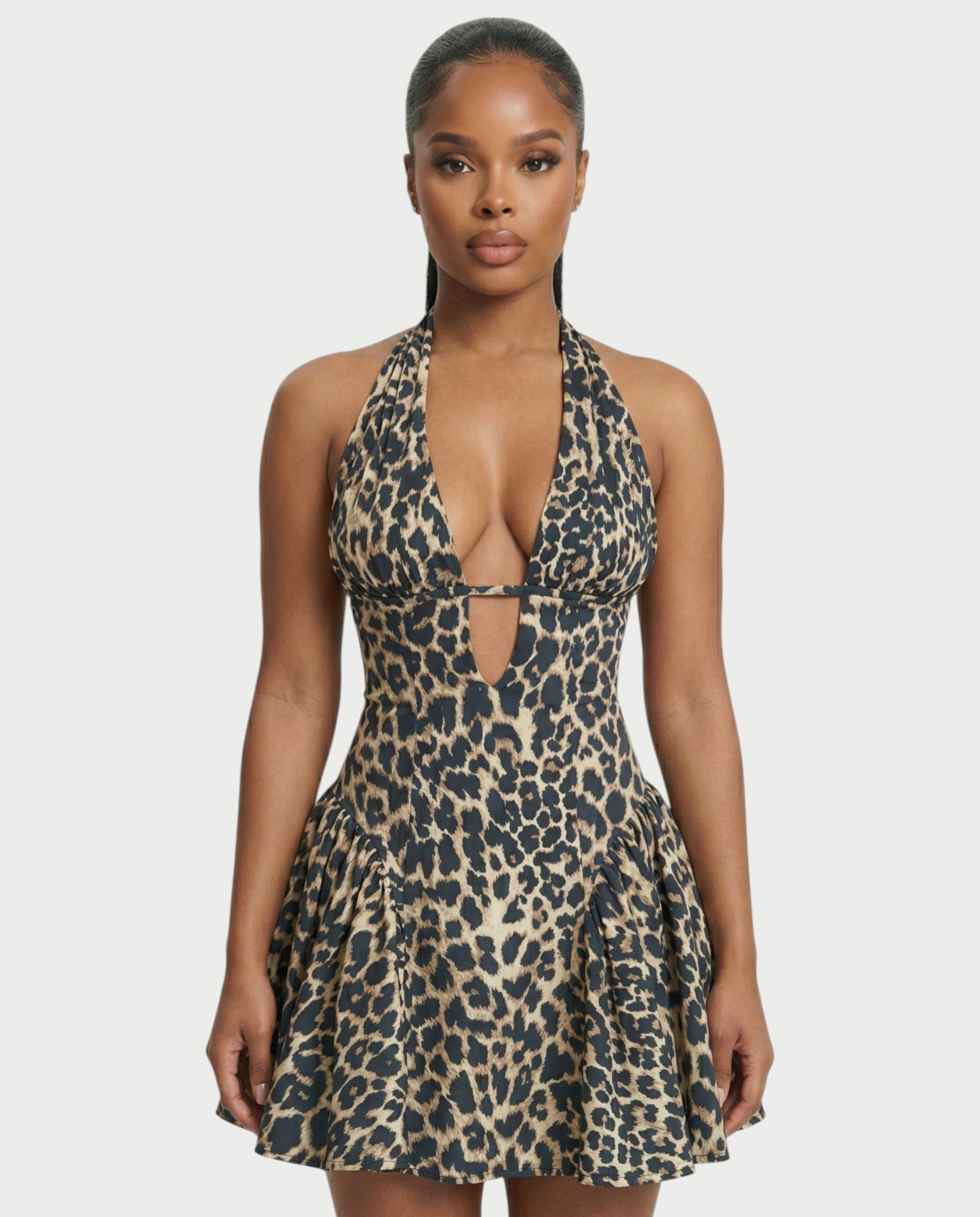 SAVIRA Leopard Flare Mini Dress