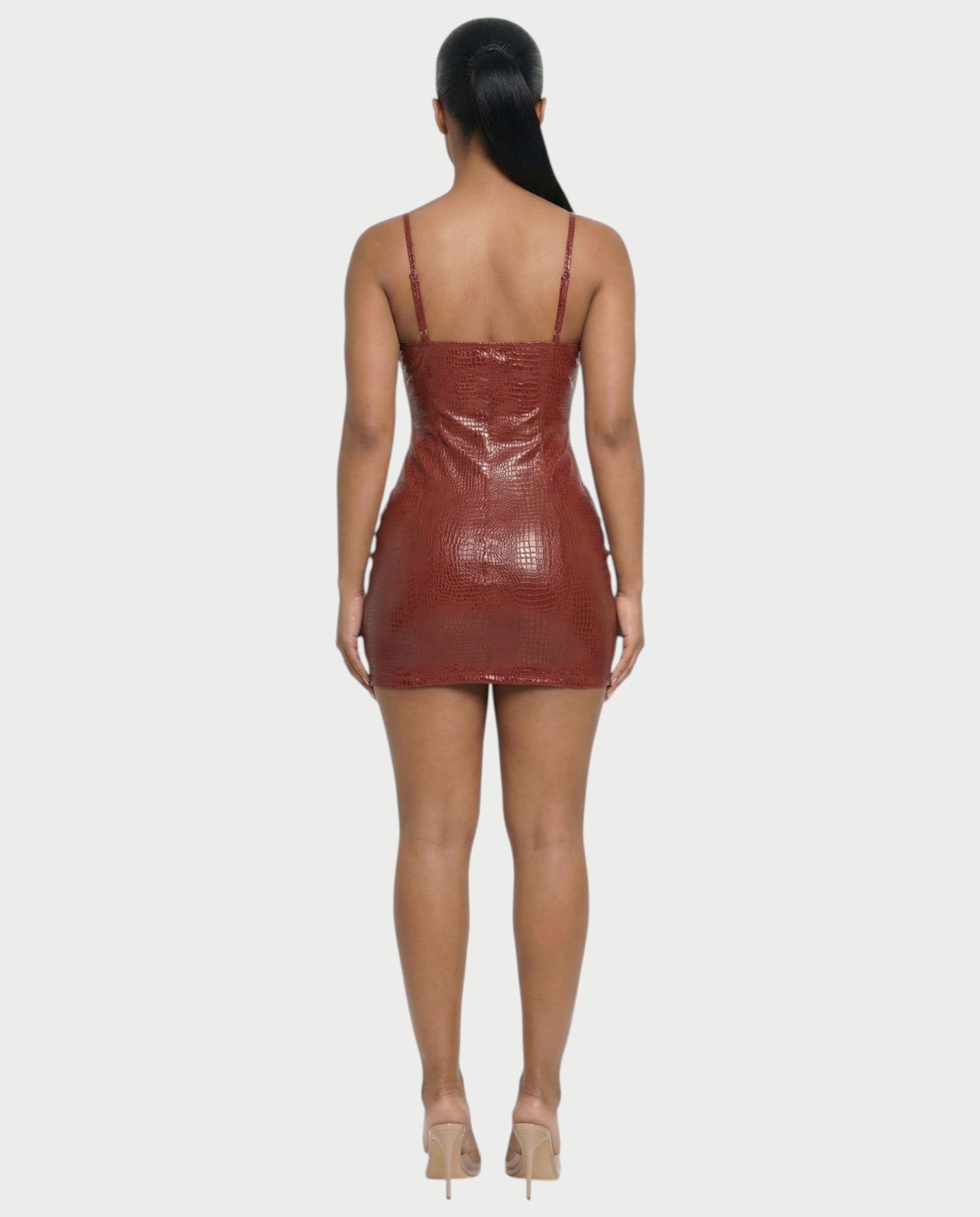 ZIREL Croc-Embossed Bodycon Mini Dress