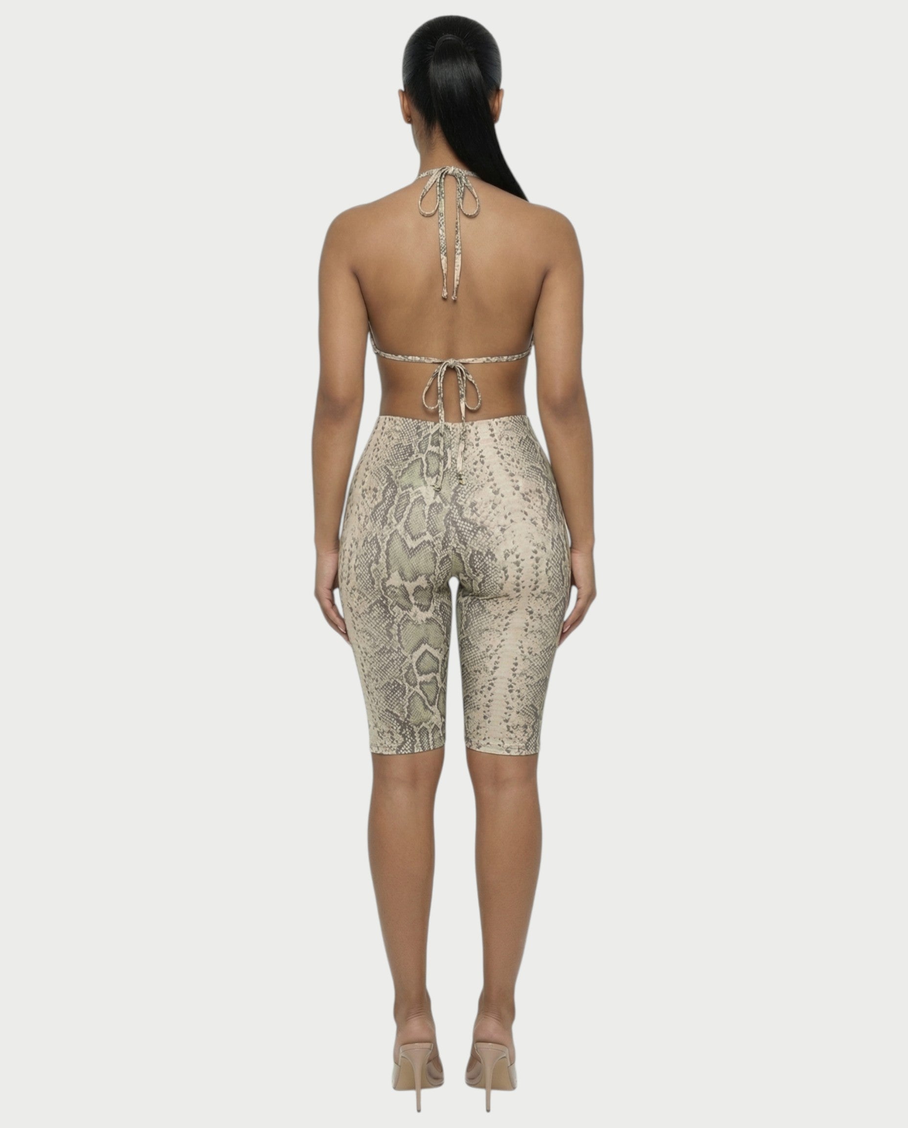 FLORA Snake Print Halter Crop Top & Capri Pants Set