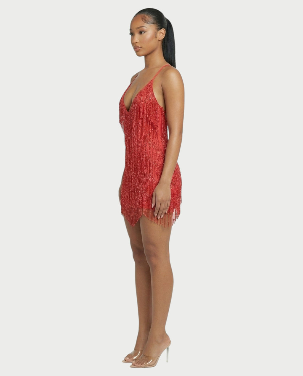 KRISSE Backless Crystal Diamond Tassel Mini Dress