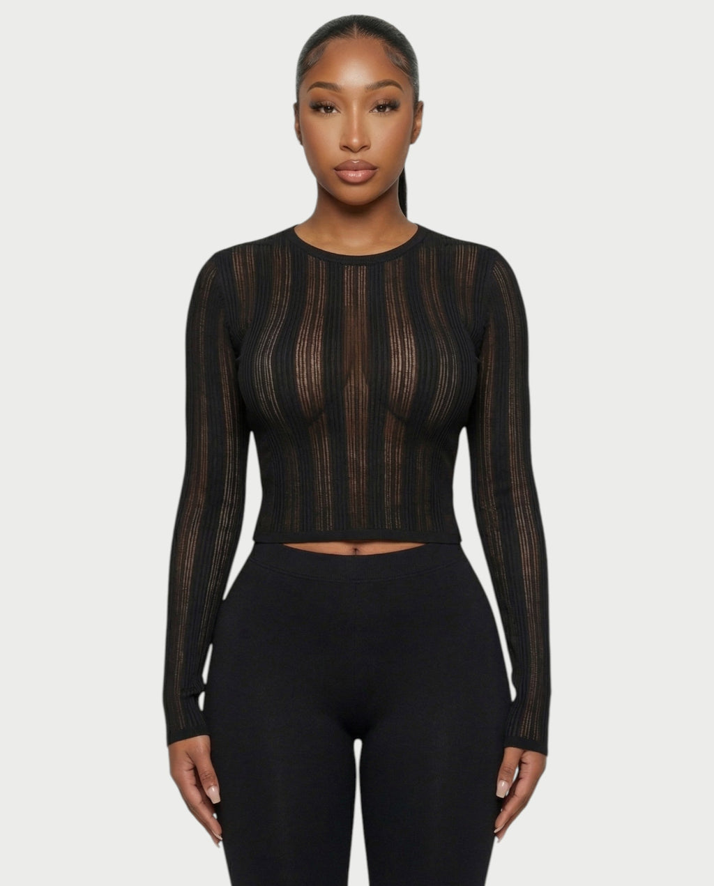 ZADIE Sheer Ribbed Knit Long Sleeve Top