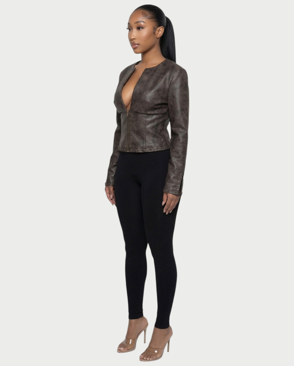 CORRY Studded Zip Leather Jacket