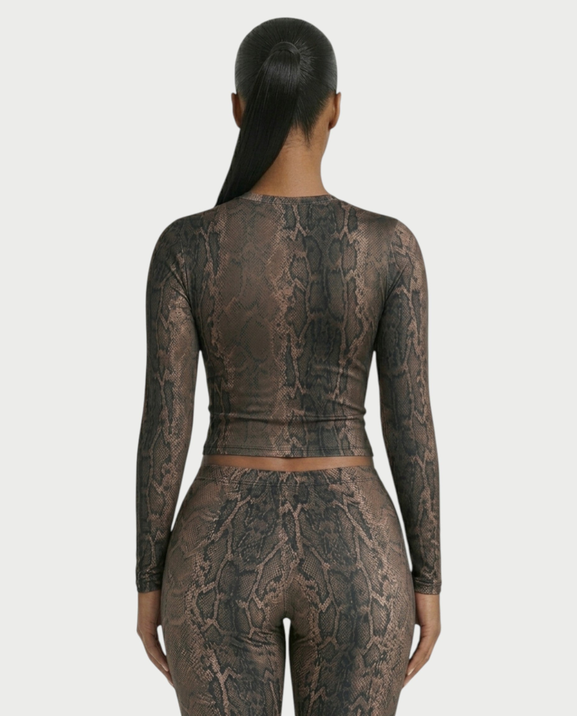 SURIVA Snakeskin Long Sleeve Top & Flared Legging Set