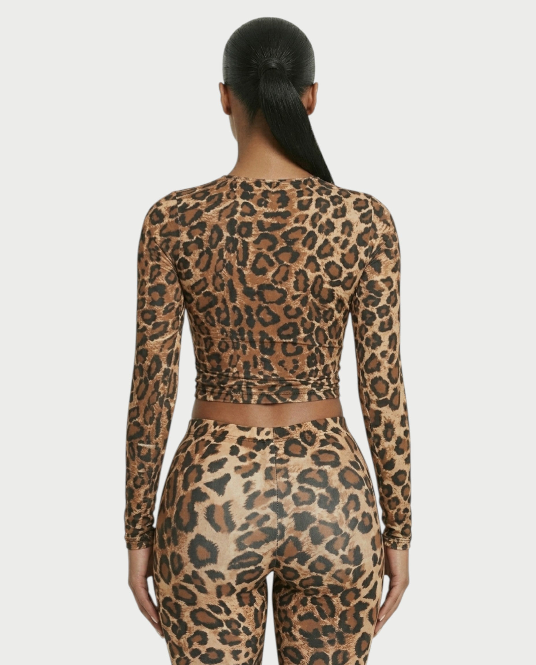 FRELY Leopard Print Long Sleeve Top & Flared Legging Set
